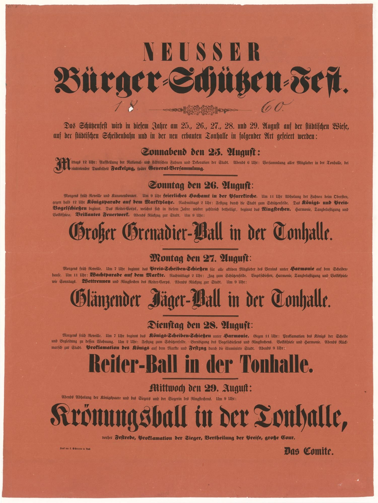 Festplakat Schützenfest 1860 (Rheinisches Schützenmuseum Neuss CC BY-NC-SA)