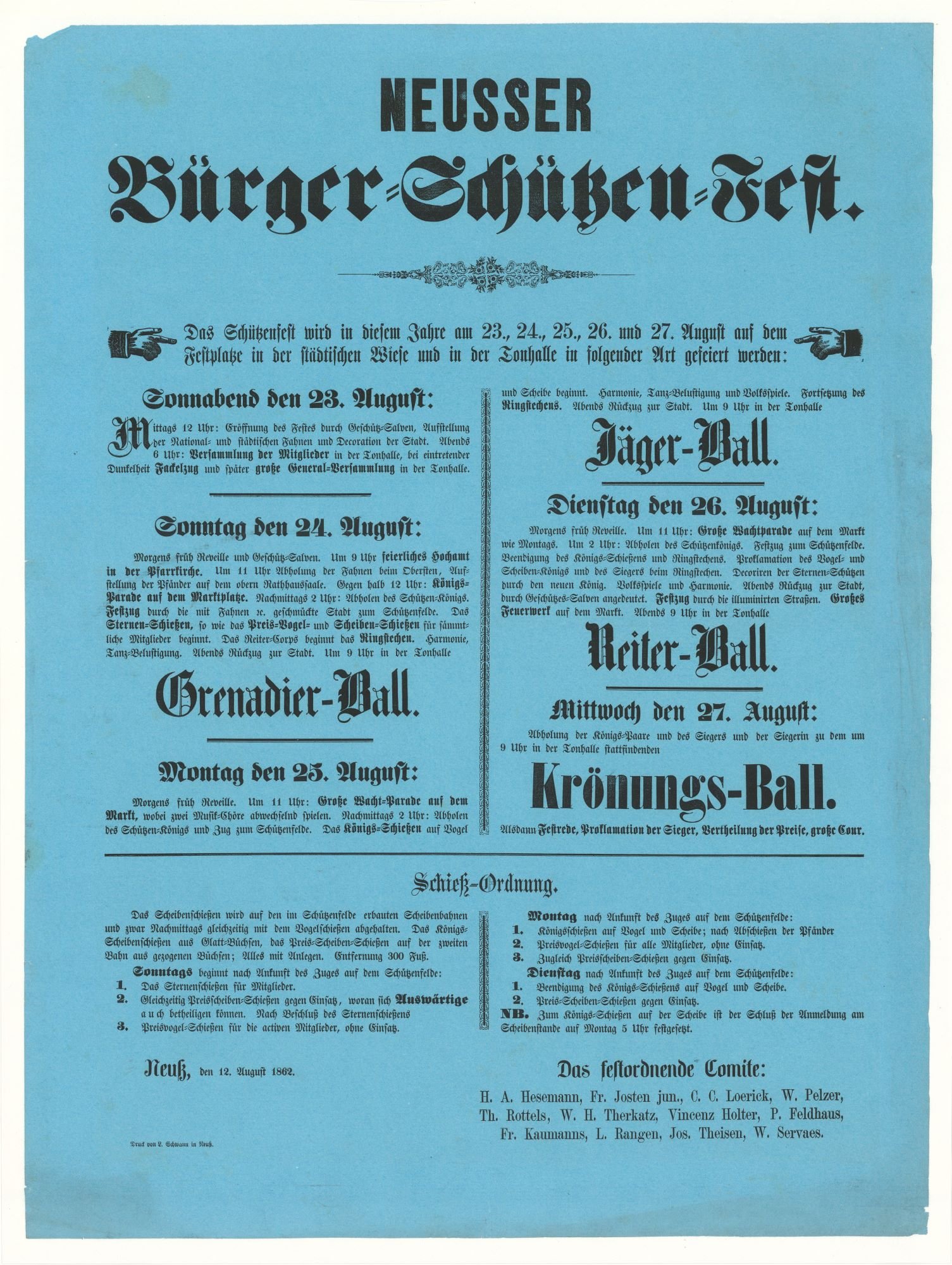 Festplakat Schützenfest Neuss 1862 (Rheinisches Schützenmuseum Neuss CC BY-NC-SA)