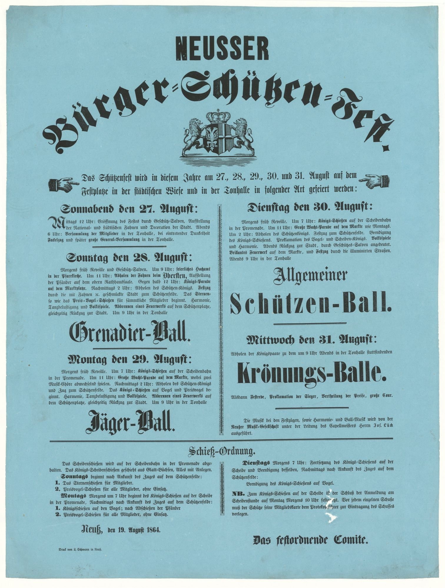 Festplakat Schützenfest Neuss 1864 (Rheinisches Schützenmuseum Neuss CC BY-NC-SA)