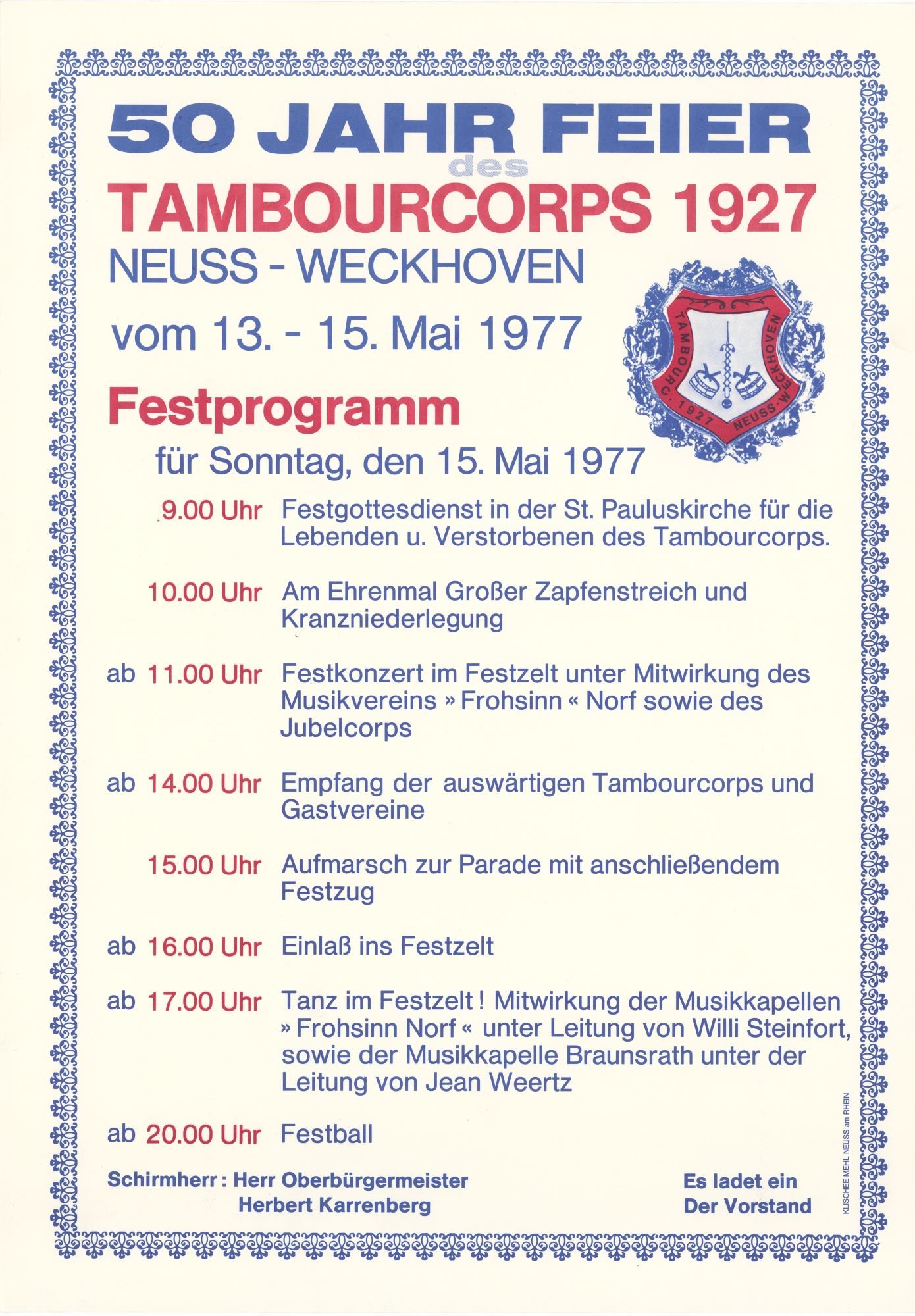 Festplakat Jubiläumsfeier Tambourcorps Weckhoven 1977 (Rheinisches Schützenmuseum Neuss CC BY-NC-SA)