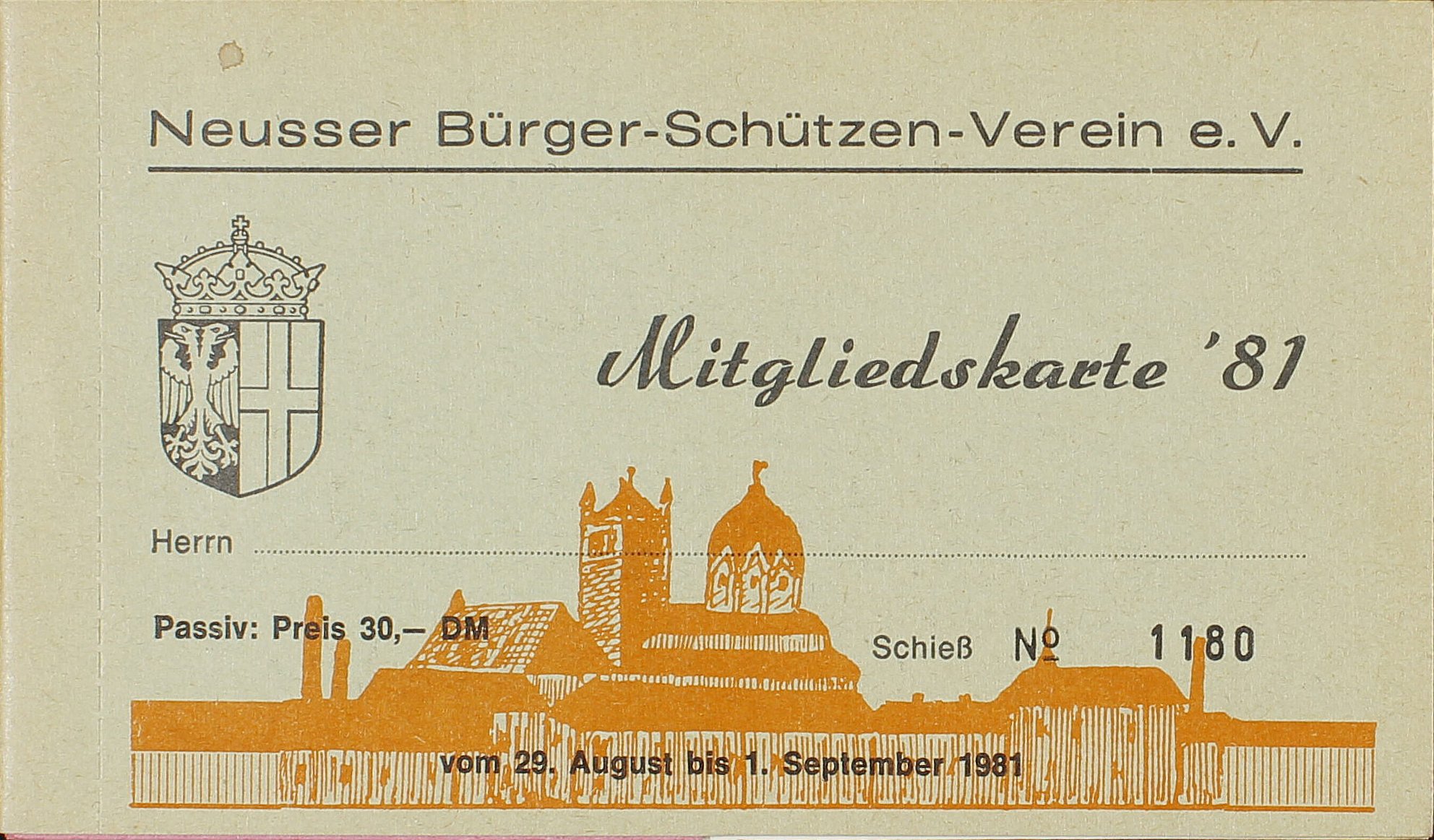 Festkarte Neuss 1981 (passiv) VS (Rheinisches Schützenmuseum Neuss CC BY-NC-SA)