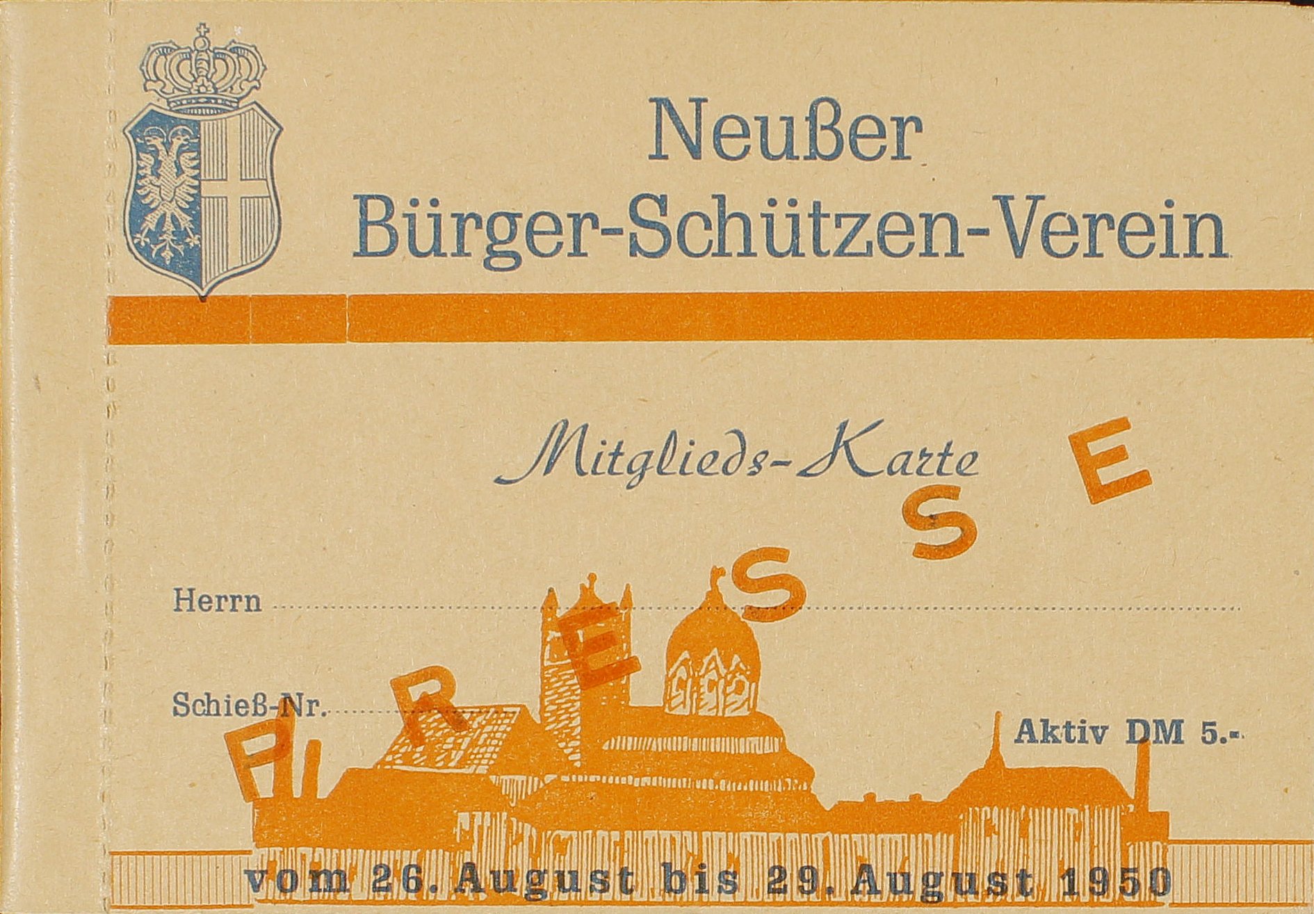Festkarte Neuss 1950 (Presse) VS (Rheinisches Schützenmuseum Neuss CC BY-NC-SA)
