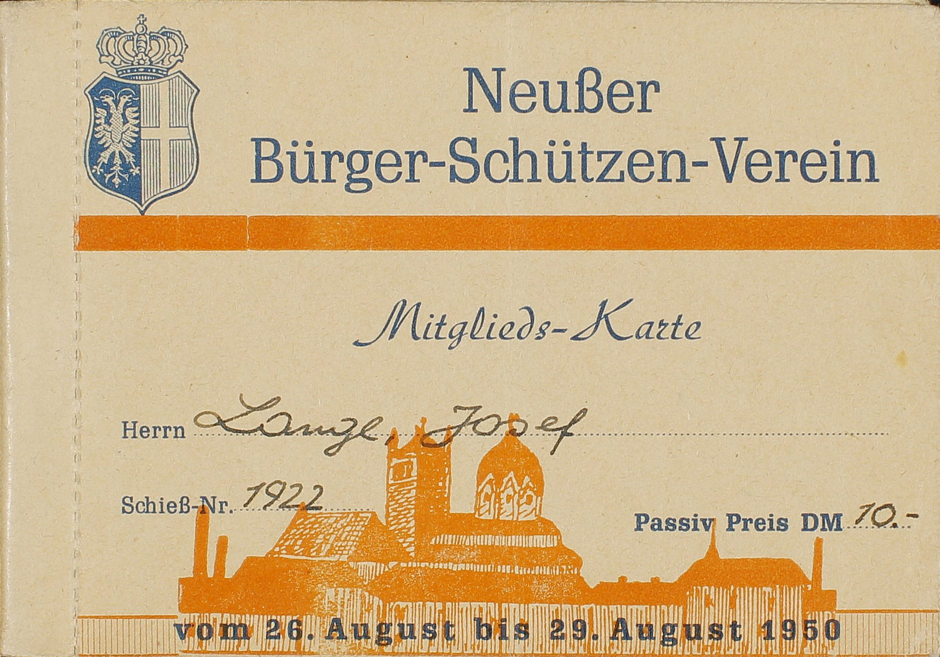 Festkarte Neuss 1950 (passiv) VS (Rheinisches Schützenmuseum Neuss CC BY-NC-SA)