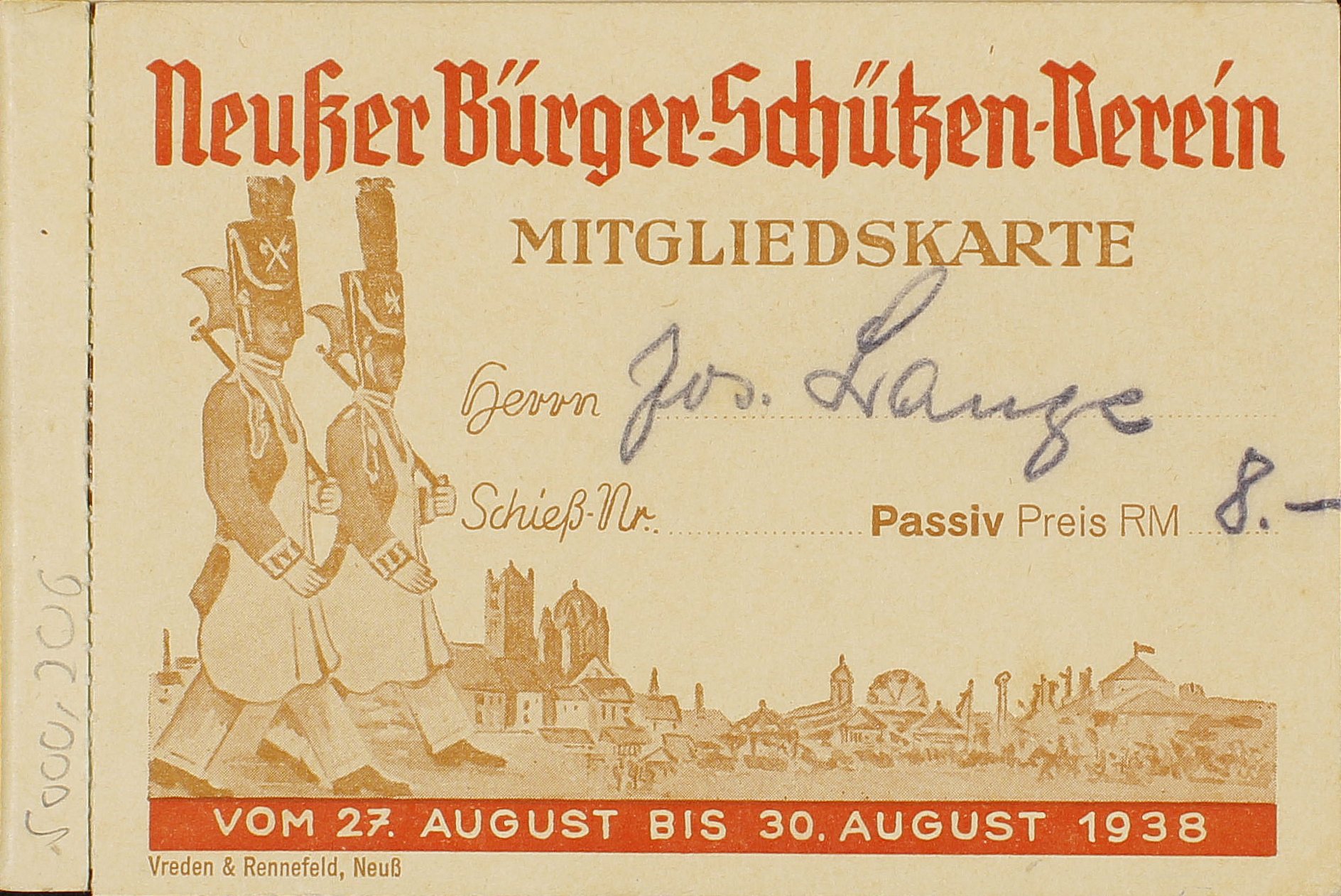 Festkarte Neuss 1938 (Rheinisches Schützenmuseum Neuss CC BY-NC-SA)
