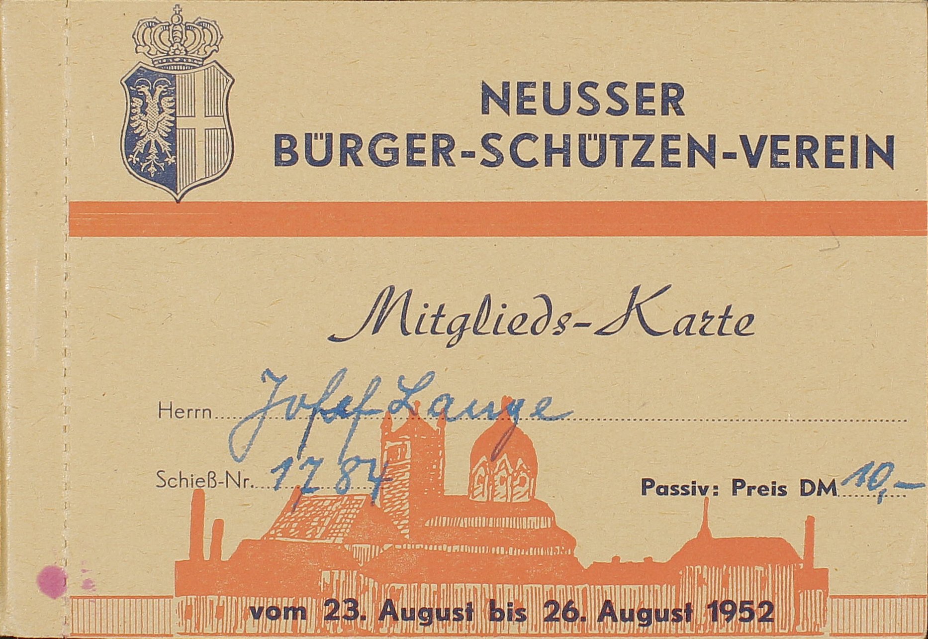 Festkarte Neuss 1951 (passiv) VS (Rheinisches Schützenmuseum Neuss CC BY-NC-SA)