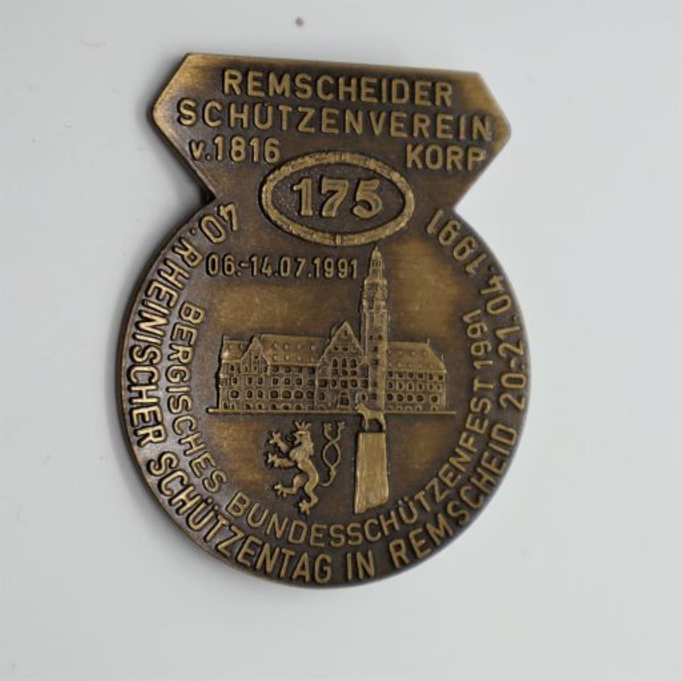 Festabzeichen Rheinischer Schützentag Remscheid 1991 (Rheinisches Schützenmuseum Neuss CC BY-NC-SA)