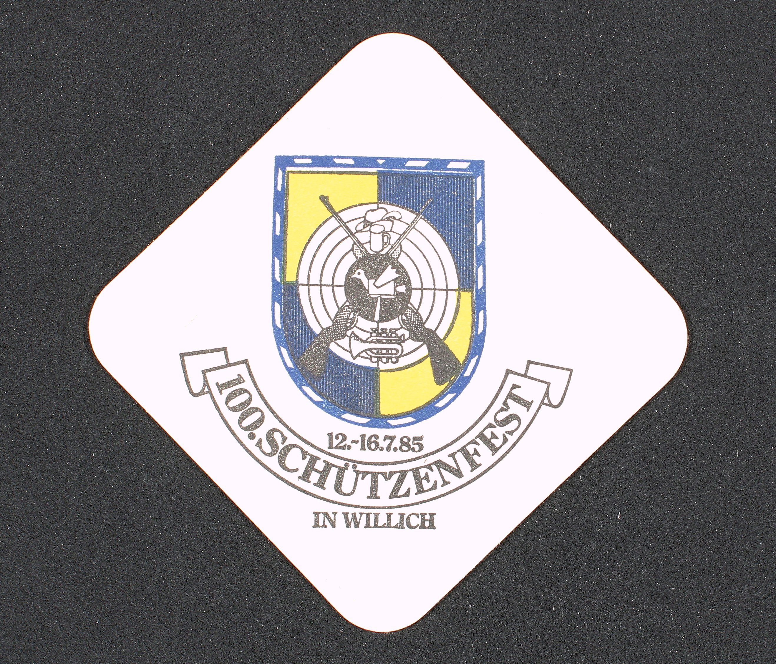 Bierdeckel "Schützenfest Willich" 1985 VS (Rheinisches Schützenmuseum Neuss CC BY-NC-SA)