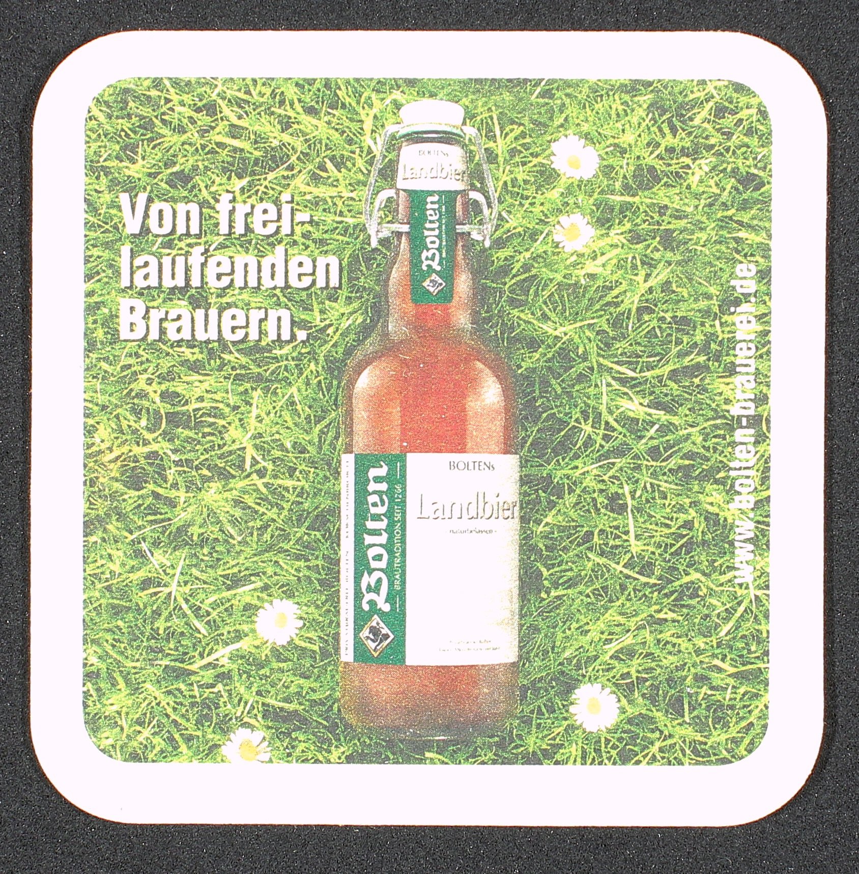 Bierdeckel "Brauerei Bolten: Freilaufende Brauer" VS (Rheinisches Schützenmuseum Neuss CC BY-NC-SA)