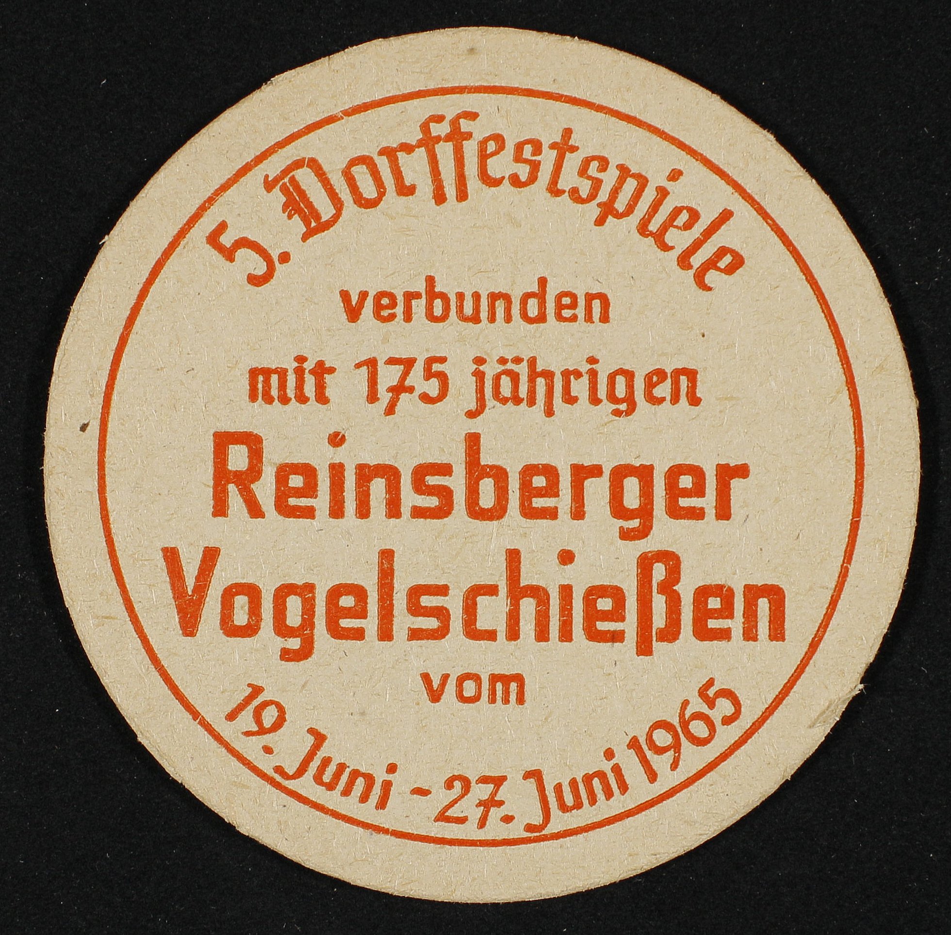 Bierdeckel "Rheinsberger Vogelschießen" 1965 VS (Rheinisches Schützenmuseum Neuss CC BY-NC-SA)