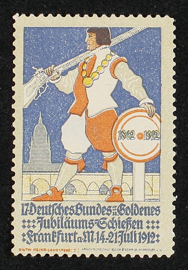 Reklamemarke "Bundesschießen Frankfurt a.M.", 1912, 1912 (Rheinisches Schützenmuseum Neuss CC BY-NC-SA)
