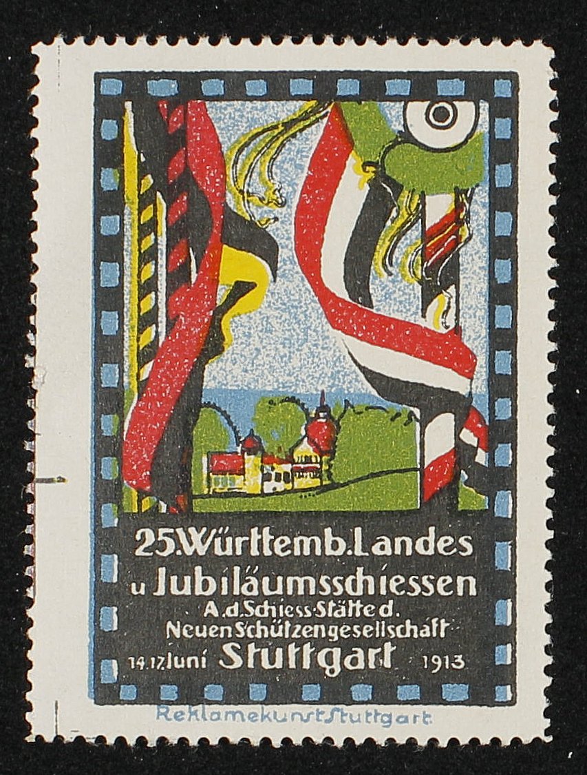 Reklamemarke "Jubiläumsschiessen Stuttgart", 1913 (Rheinisches Schützenmuseum Neuss CC BY-NC-SA)