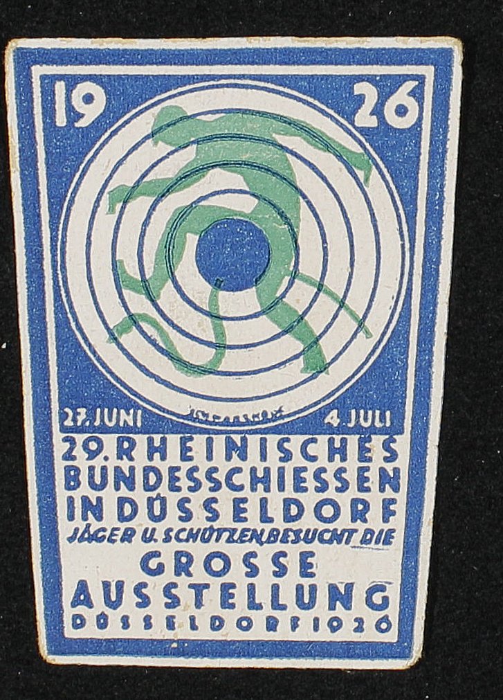 Reklamemarke "Bundesschießen Düsseldorf", 1926 (Rheinisches Schützenmuseum Neuss CC BY-NC-SA)