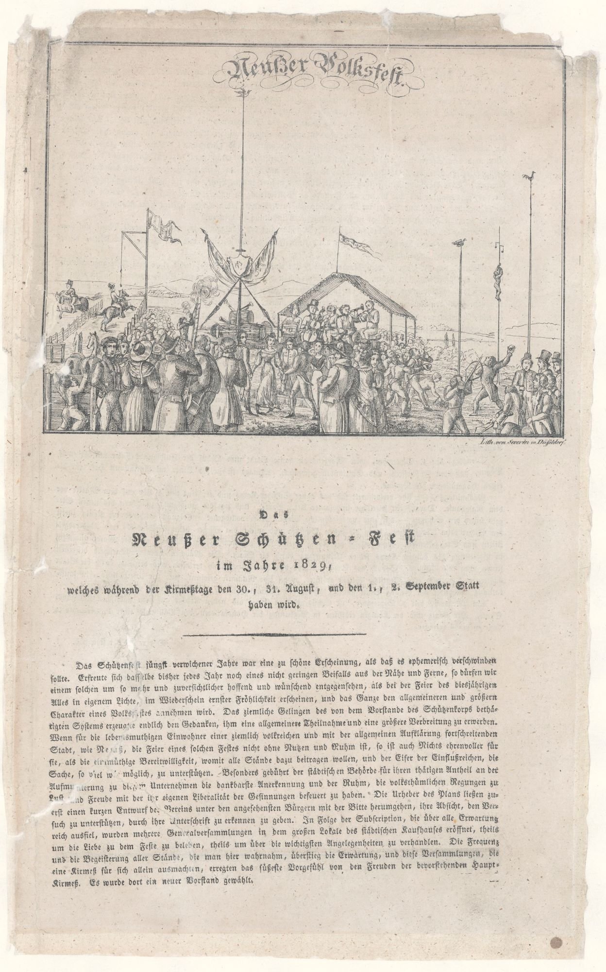 Festplakat Neusser Schützenfest von 1829 (Rheinisches Schützenmuseum Neuss CC BY-NC-SA)