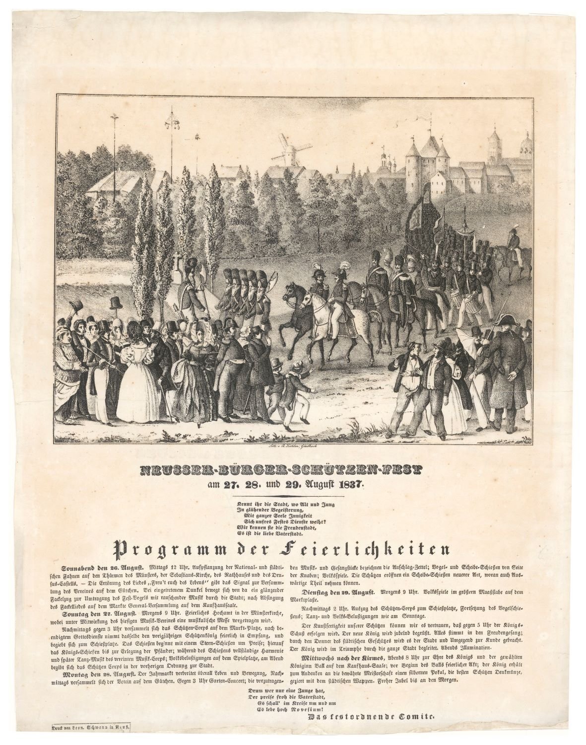 Festplakat Schützenfest Neuss 1837 (Rheinisches Schützenmuseum Neuss CC BY-NC-SA)