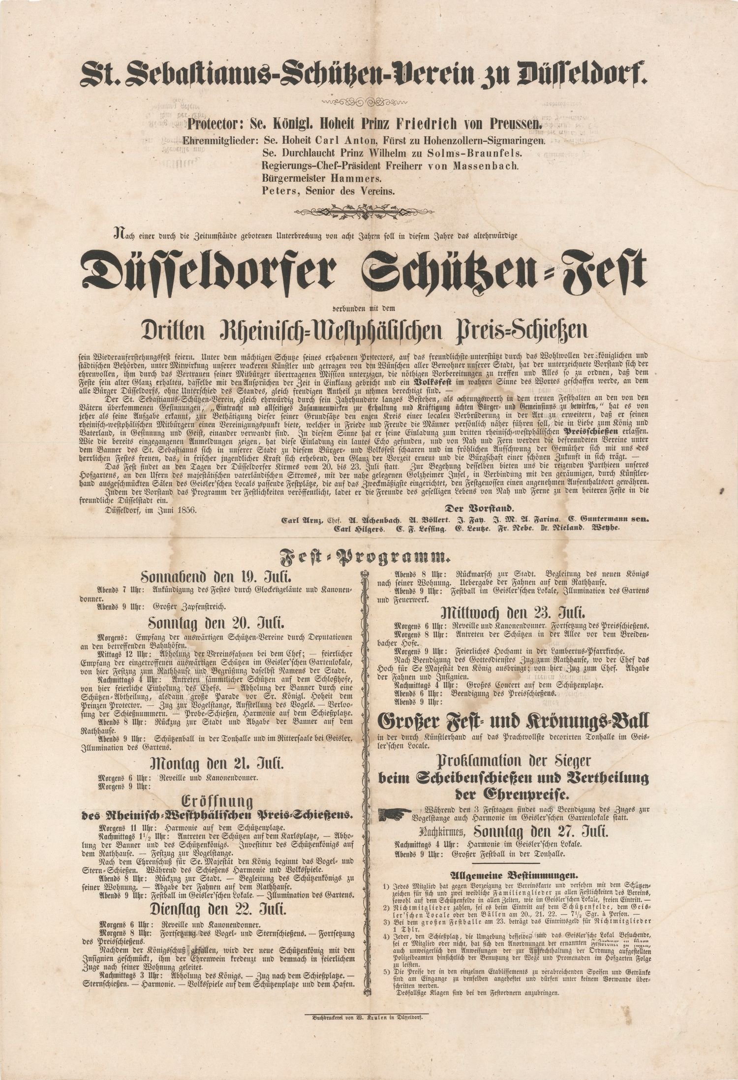 Festplakat Düsseldorfer Schützenfest 1856 (Rheinisches Schützenmuseum Neuss CC BY-NC-SA)