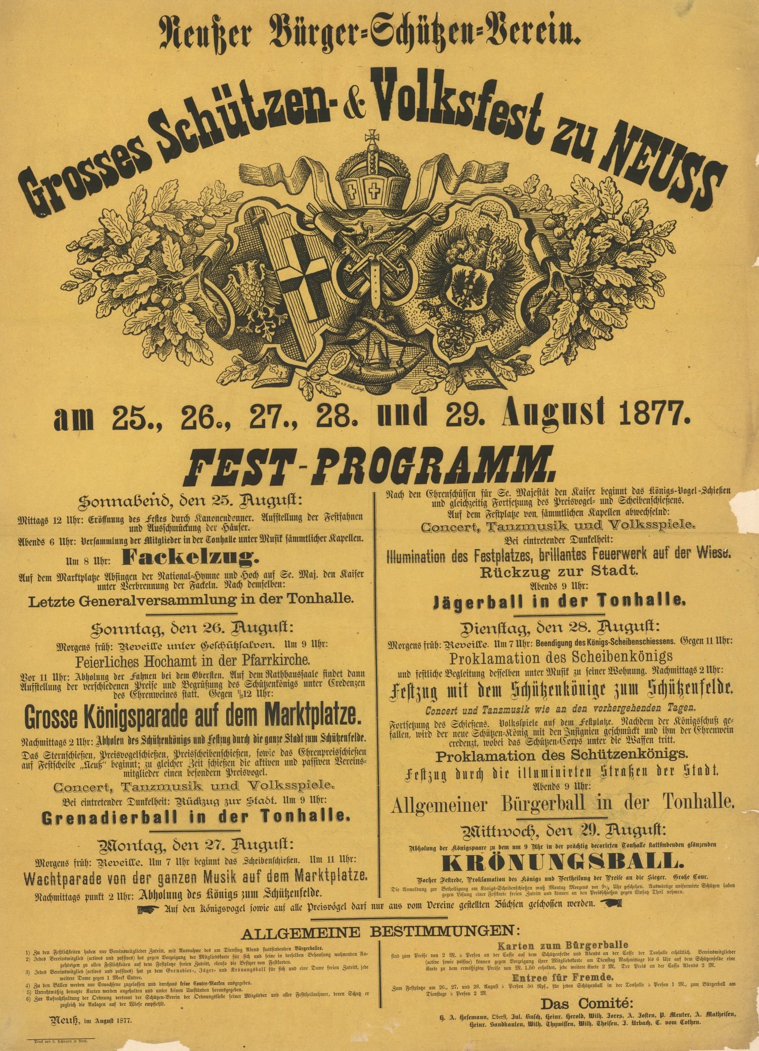Festplakat Schützenfest Neuss 1877 (Rheinisches Schützenmuseum Neuss CC BY-NC-SA)