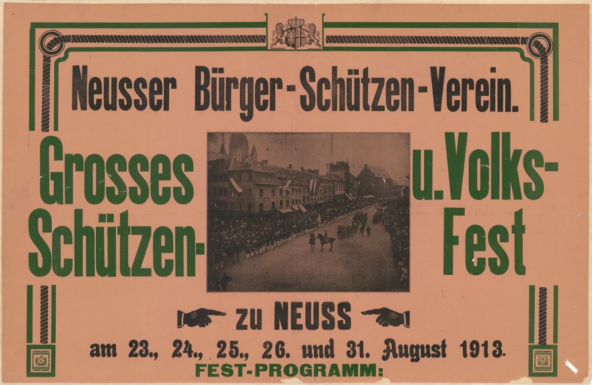 Festplakat Neusser Schützenfest von 1913 oben (Rheinisches Schützenmuseum Neuss CC BY-NC-SA)