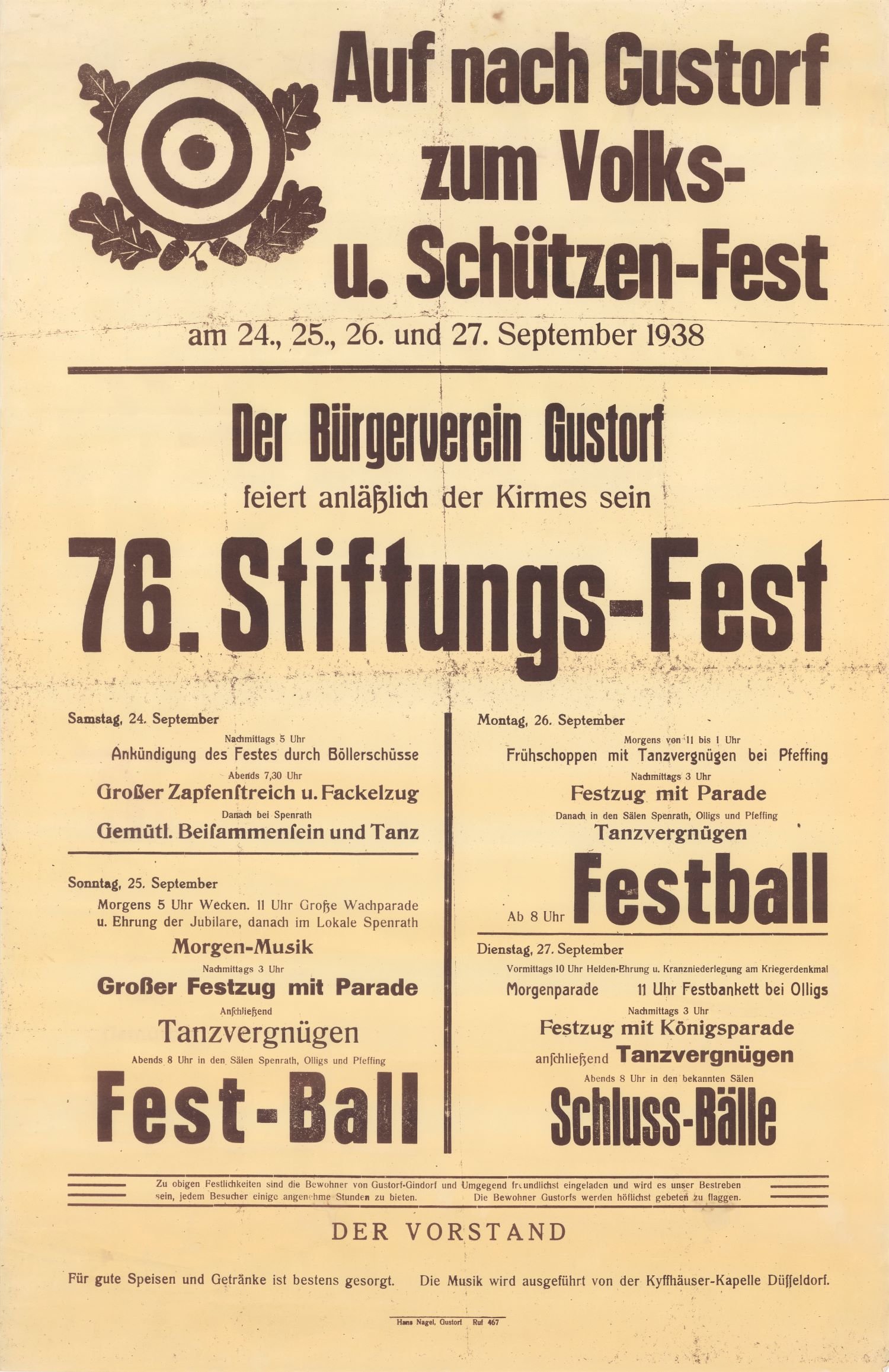 Festplakat Schützenfest Gustorf 1938 (Rheinisches Schützenmuseum Neuss CC BY-NC-SA)