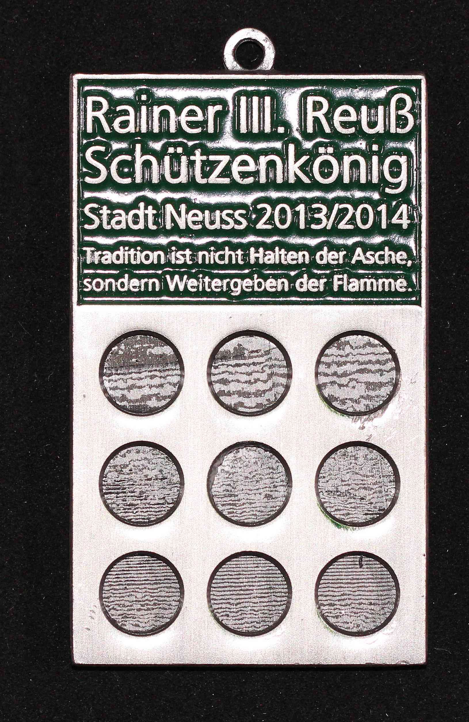 Orden Schützenkönig Neuss 2013/14 Rainer Reuß grün VS (Rheinisches Schützenmuseum Neuss CC BY-NC-SA)