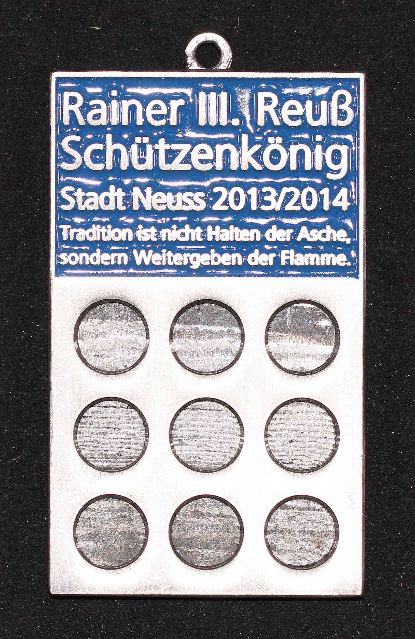 Orden Schützenkönig Neuss 2013/14 Rainer Reuß blau VS (Rheinisches Schützenmuseum Neuss CC BY-NC-SA)