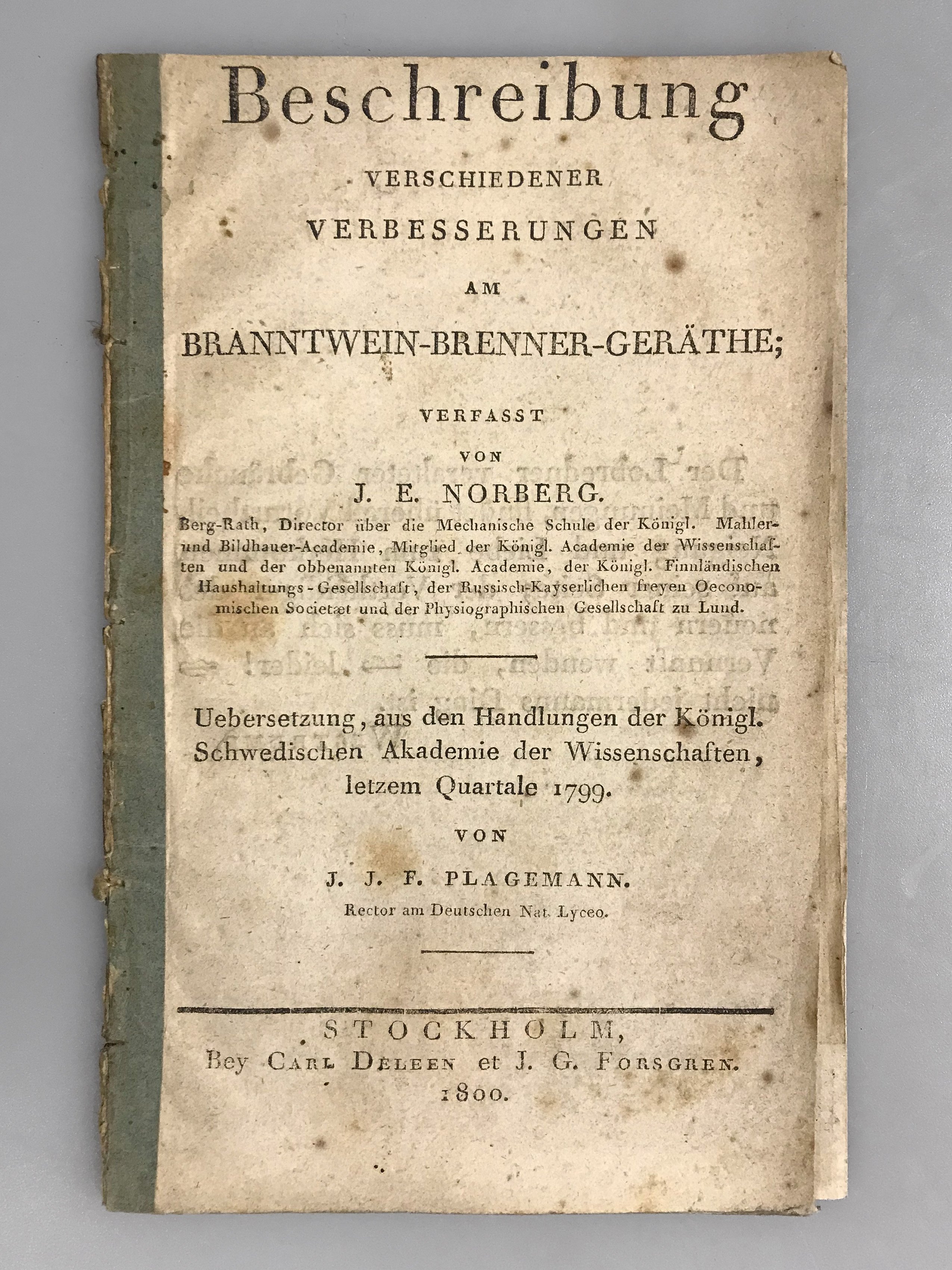 J. E. Norberg: Beschreibung verschiedener Verbesserungen am Branntwein-Brenner-Geräthe (Wilhelm-Fabry-Museum CC BY-NC-SA)