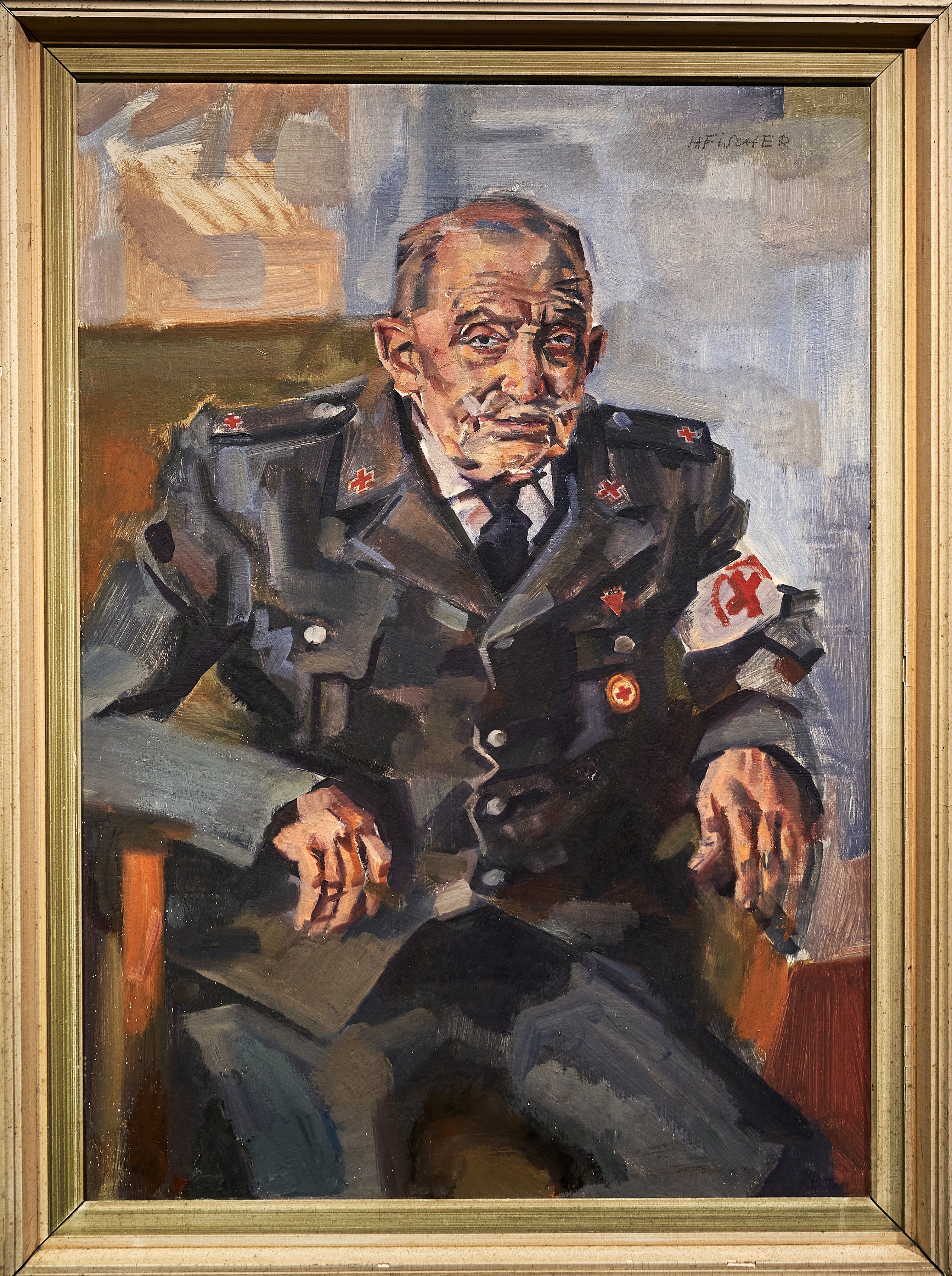 Hans Fischer: Porträt eines Sanitäters mit roter Kreuzbinde (Wilhelm-Fabry-Museum CC BY-NC-SA)
