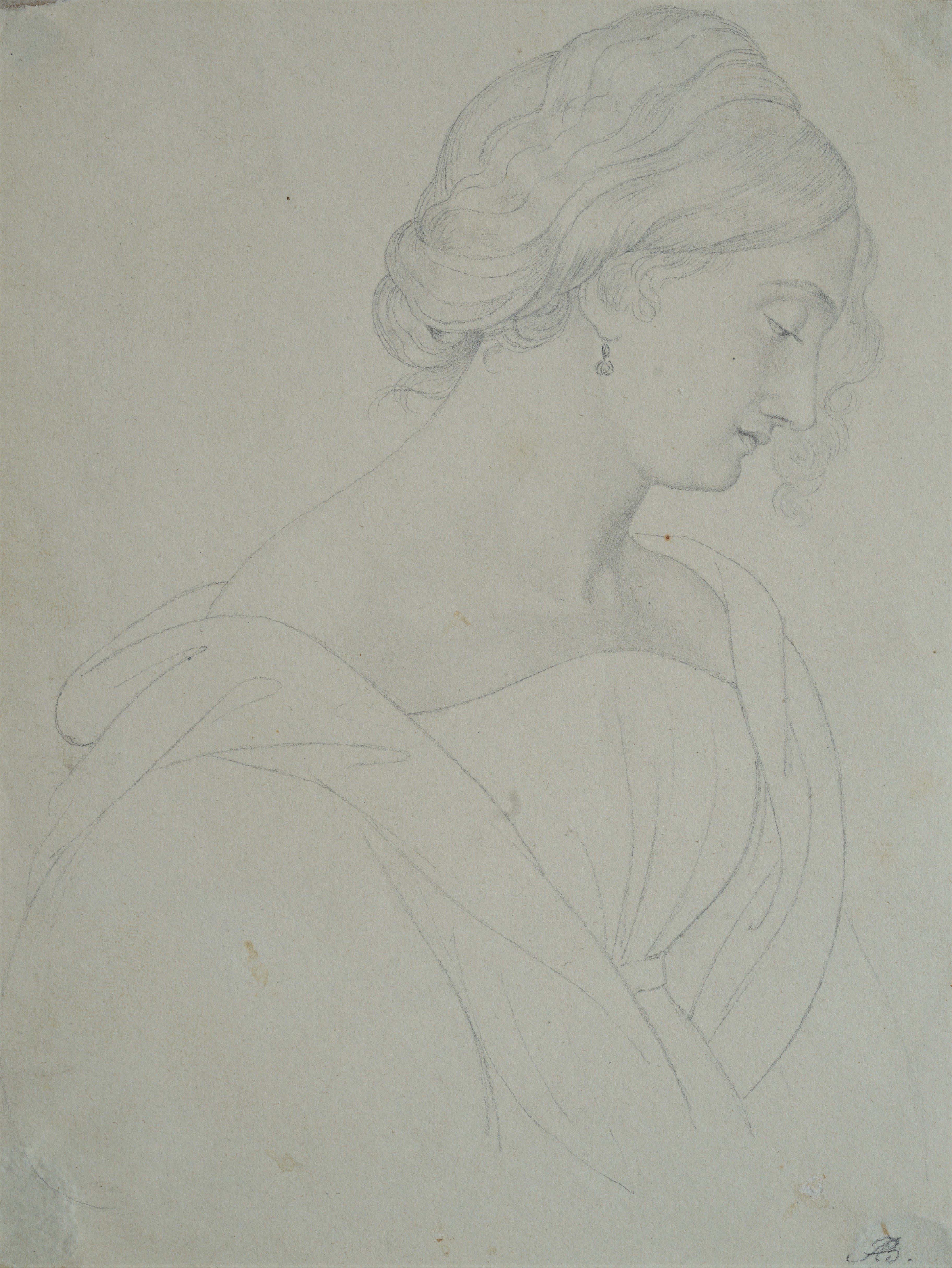 Porträtzeichnung einer jungen Frau im Profil (Stadtmuseum Simeonstift Trier CC BY-NC-ND)