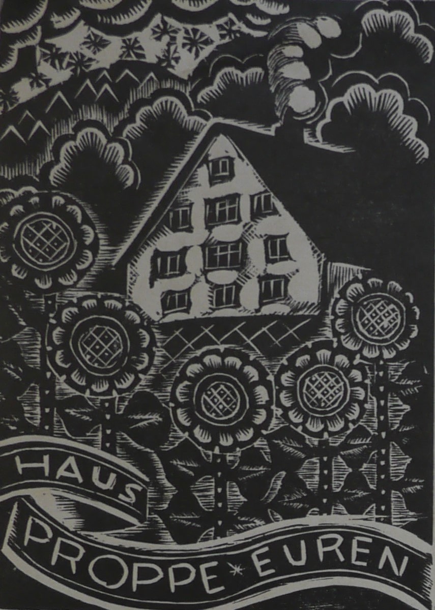 Holzschnitt des Hauses Proppe in Euren auf dem Briefpapier von Hans Proppe (Stadtmuseum Simeonstift Trier CC BY-NC-ND)