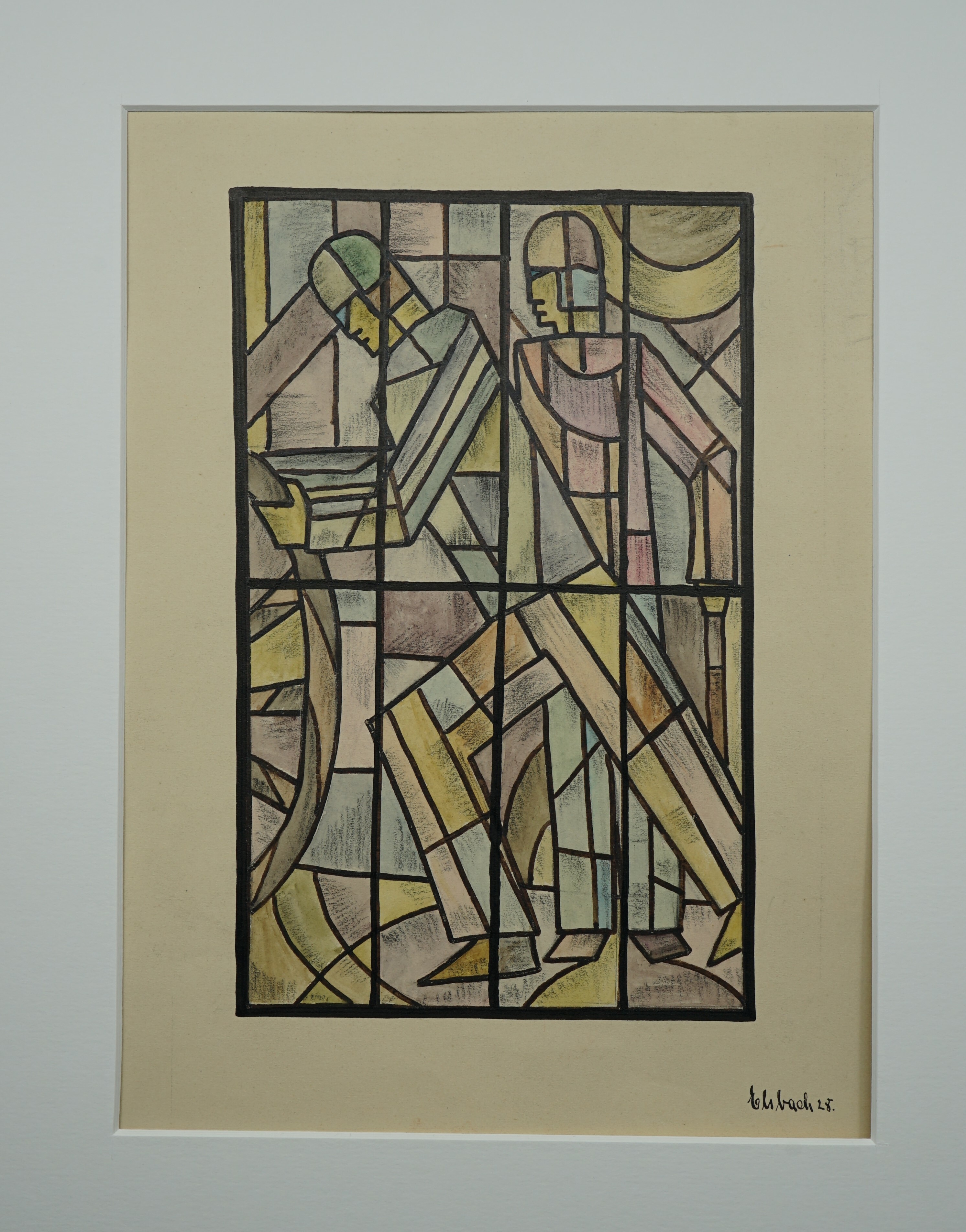 Entwurf für eine Glasmalerei - Zwei Arbeiter an einer Maschine (Stadtmuseum Simeonstift Trier CC BY-NC-ND)