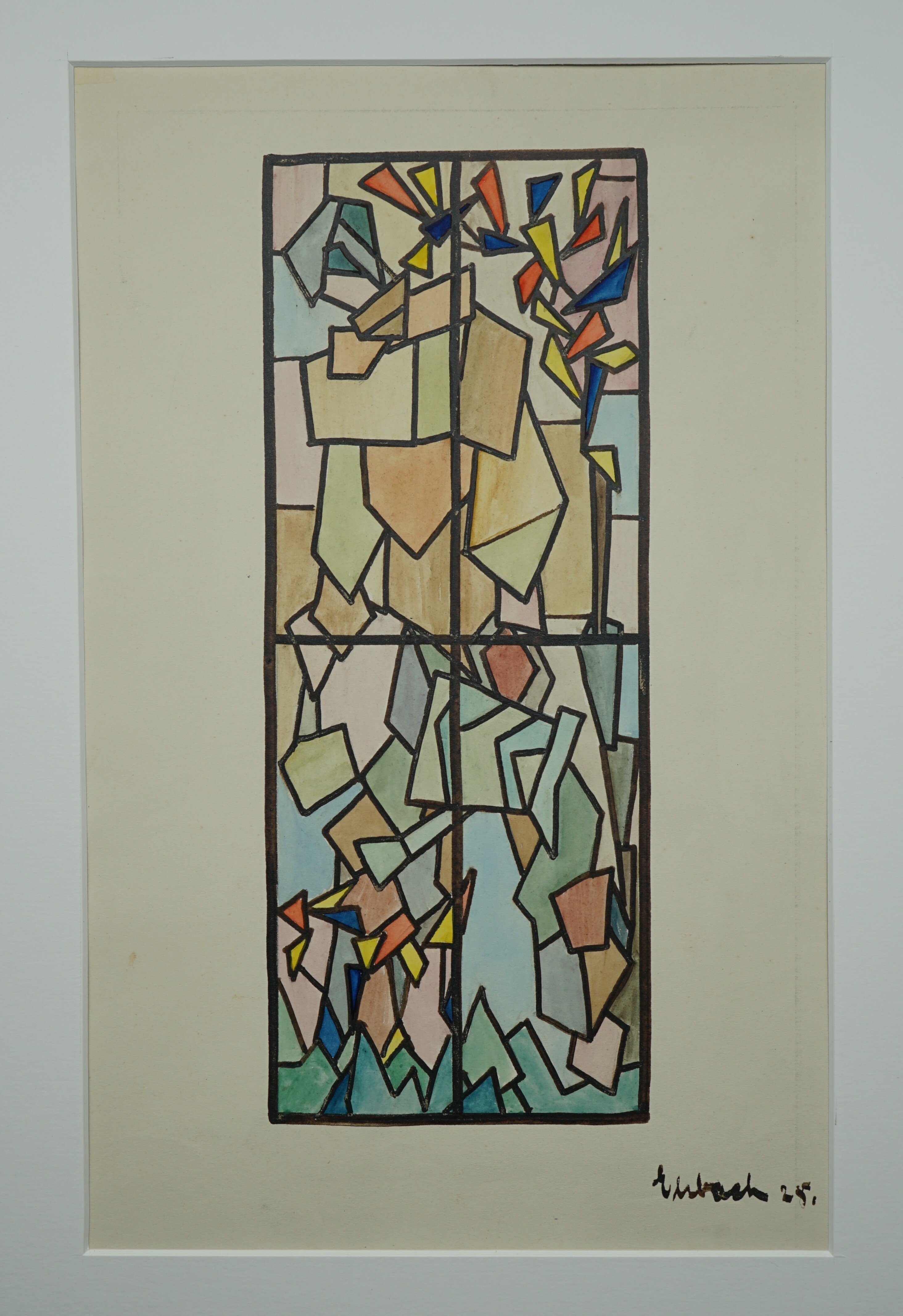 Entwurf für eine Glasmalerei - Stark abstrahierten Darstellung eines Mannes mit einer Gießkanne (Stadtmuseum Simeonstift Trier CC BY-NC-ND)