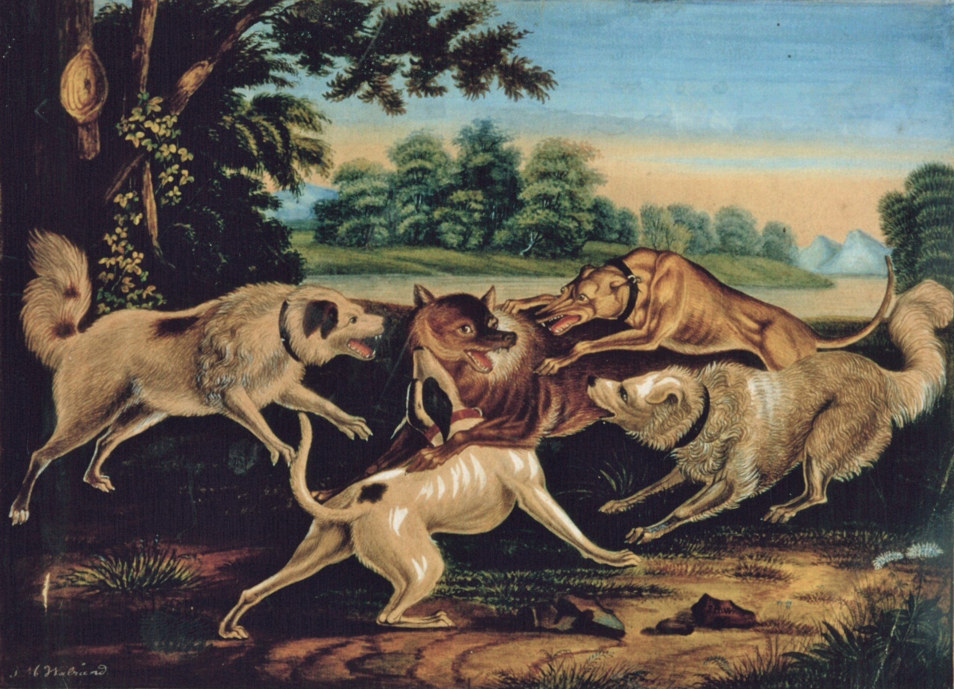 Kampf von vier Hunden und einem Wolf (Stadtmuseum Simeonstift Trier CC BY-NC-ND)