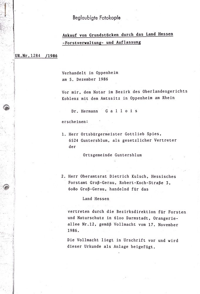 Kaufvertrag Kühkopf zwischen Hessen und Guntersblum (Kulturverein Guntersblum CC BY-NC-SA)