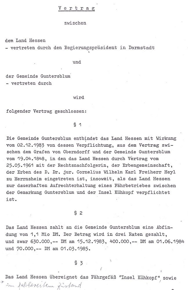 Verkauf Kühkopf Grundstücke 1986 - Kauf Fähre 1984 (Kulturverein Guntersblum CC BY-NC-SA)