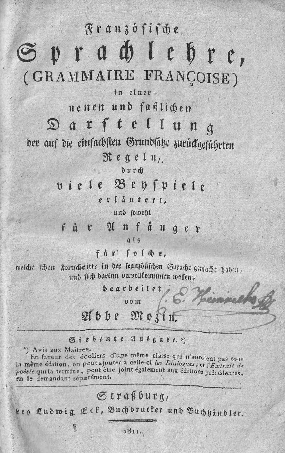Französische Sprachlehre 1811 (Kulturverein Guntersblum CC BY-NC-SA)