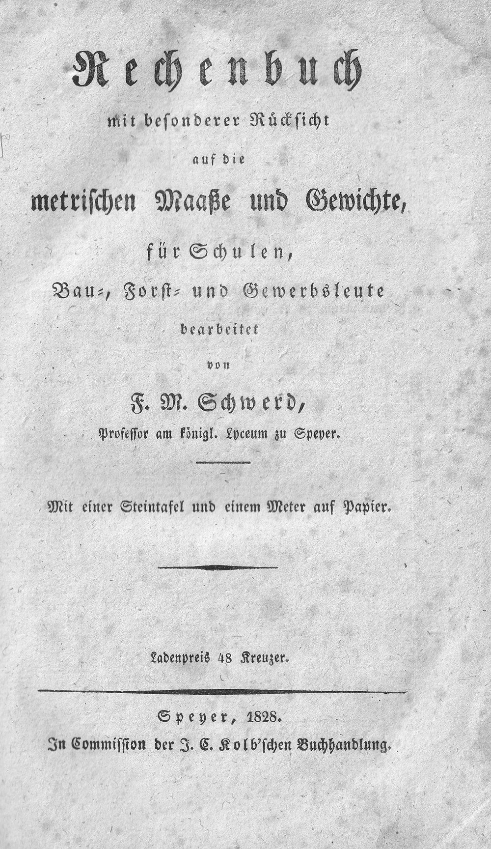 Rechenbuch 1828 (Kulturverein Guntersblum CC BY-NC-SA)