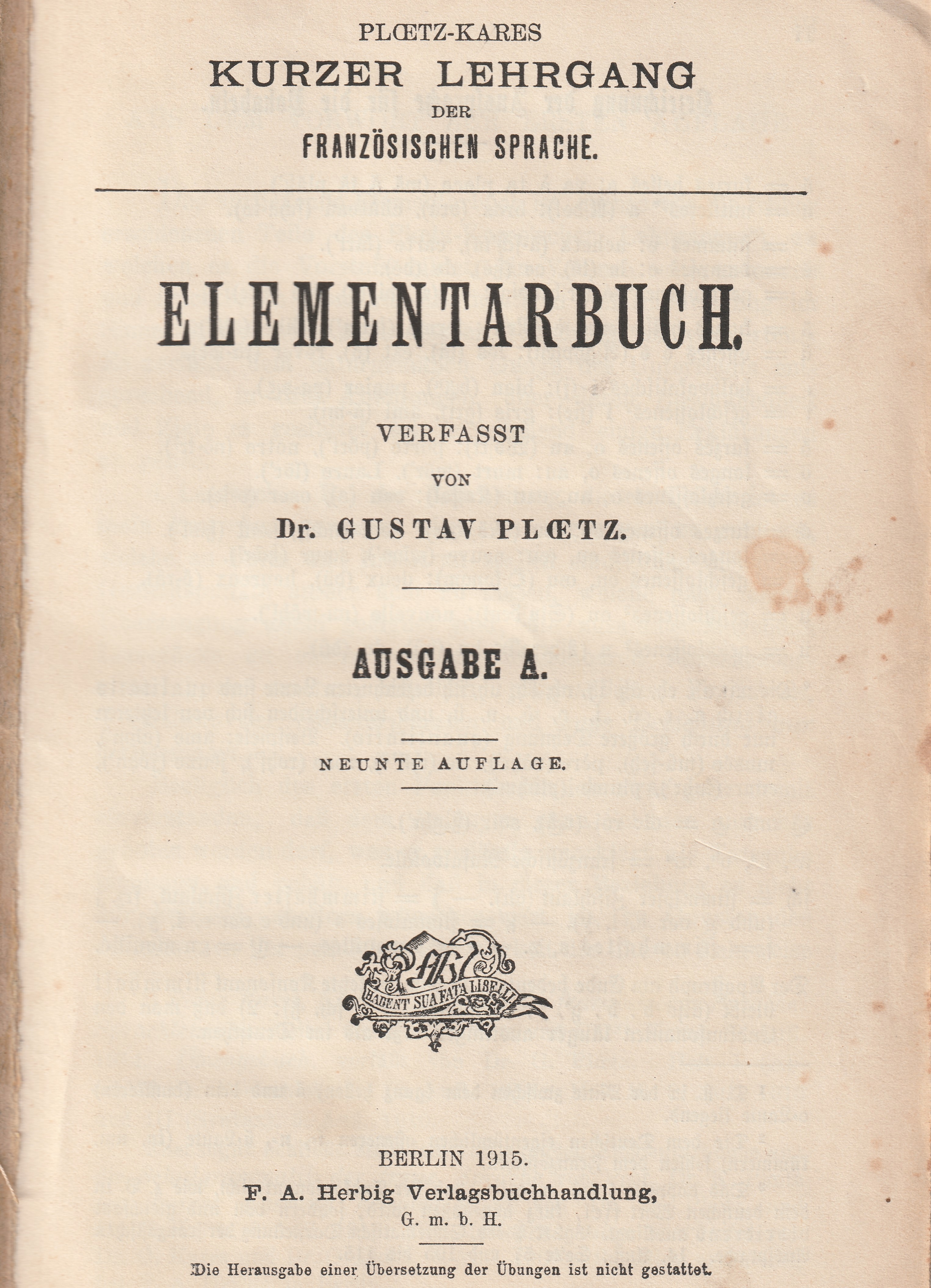 Ploetz-Kares kurzer Lehrgang der französischen Sprache 1915 (Kulturverein Guntersblum CC BY-NC-SA)