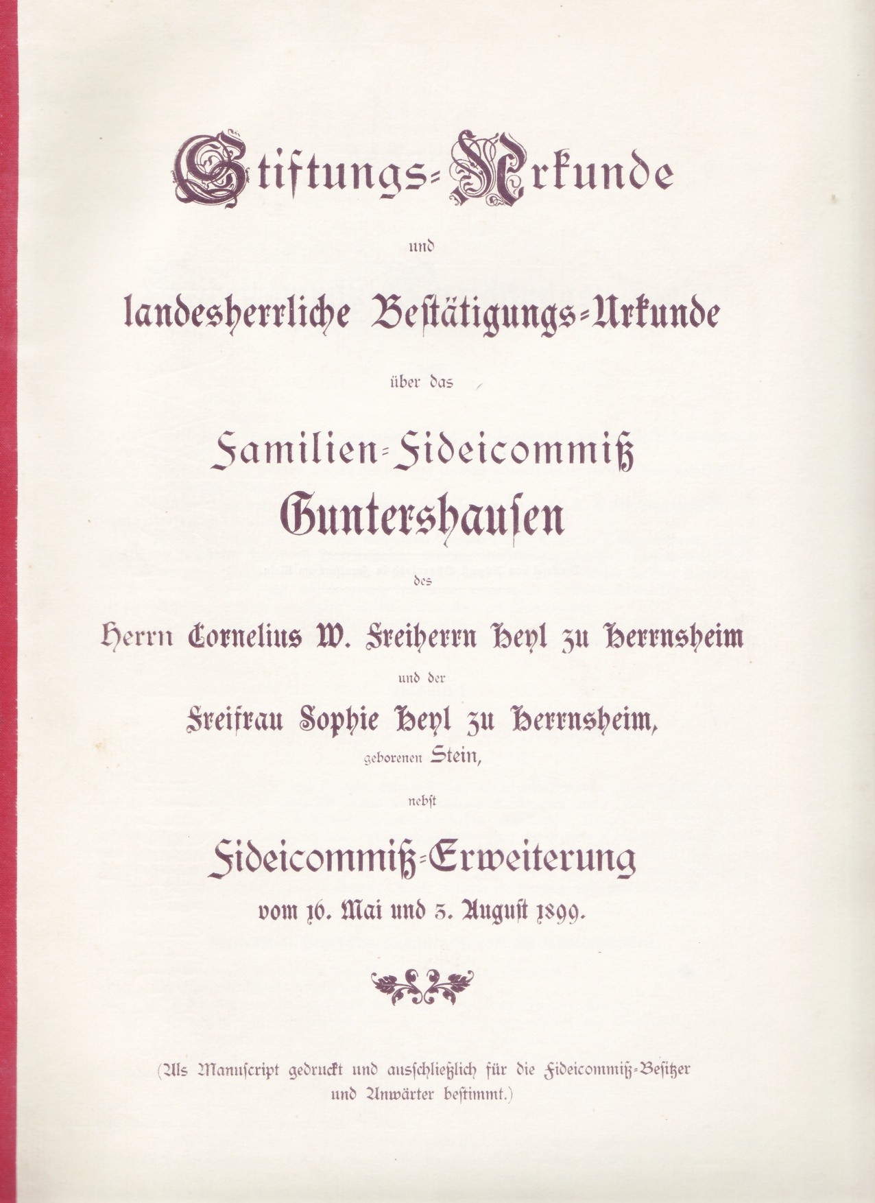 Stiftungs-Urkunde Fideicommiß Guntershausen (Kulturverein Guntersblum CC BY-NC-SA)