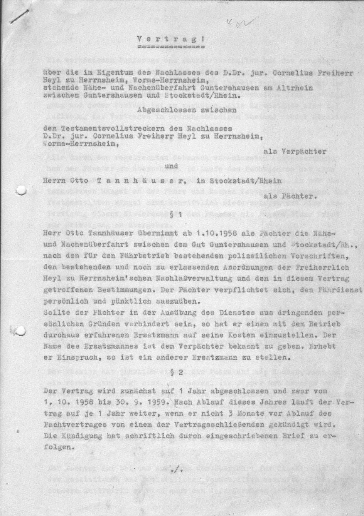 Unterlagen zum Fährvertrag Guntersblum - Kühkopf (Kulturverein Guntersblum CC BY-NC-SA)