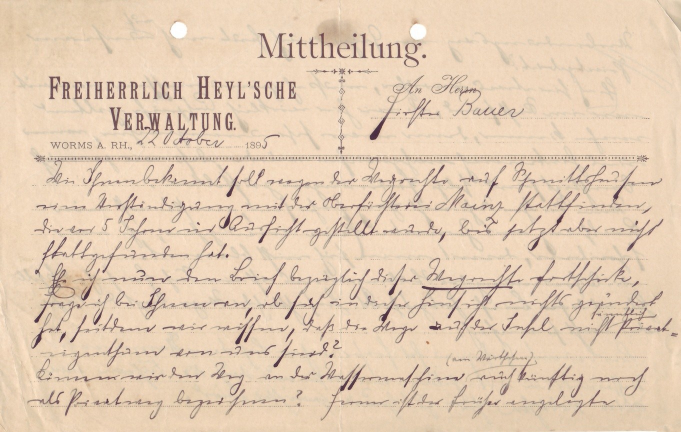 Unterlagen der Freiherrlich Heyl zu Herrnsheim Verwaltung des Kühkopfs betreffend (Kulturverein Guntersblum CC BY-NC-SA)