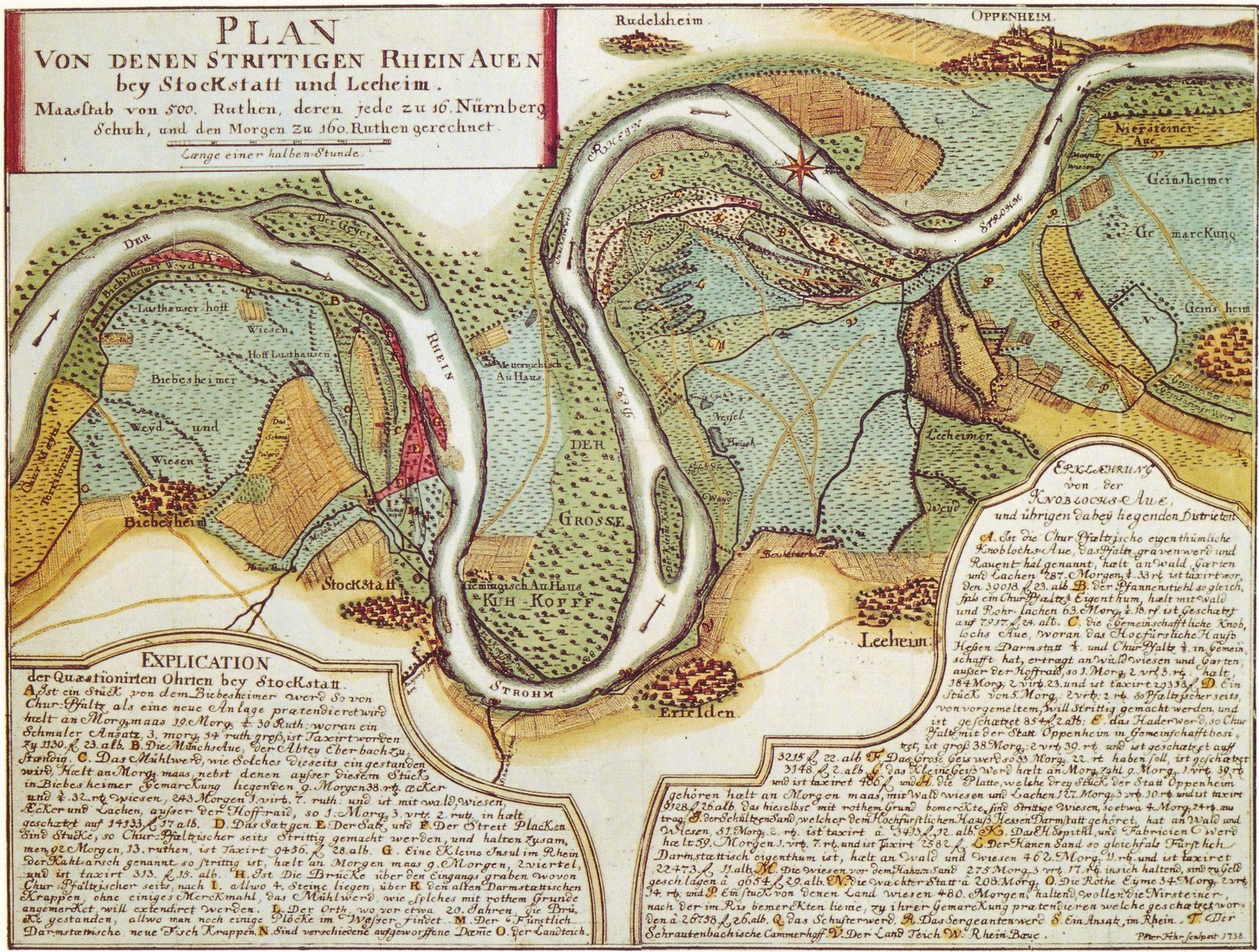 Plan Von Denen Strittigen Rhein Auen 1738 (Kulturverein Guntersblum CC BY-NC-SA)