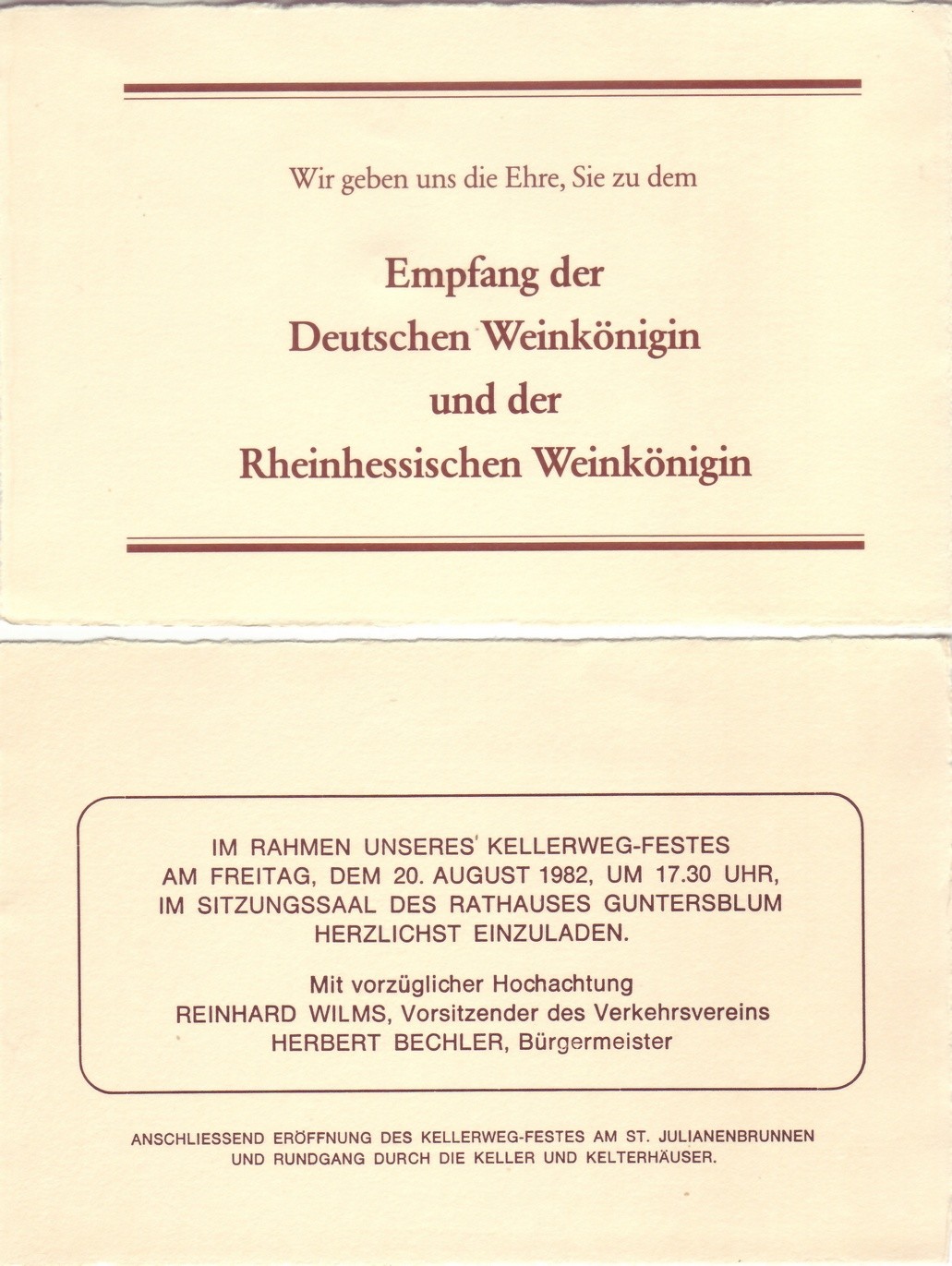 Einladung zum Empfang der Weinkönigin im Rahmen des Kellerweg-Festes (Kulturverein Guntersblum CC BY-NC-SA)