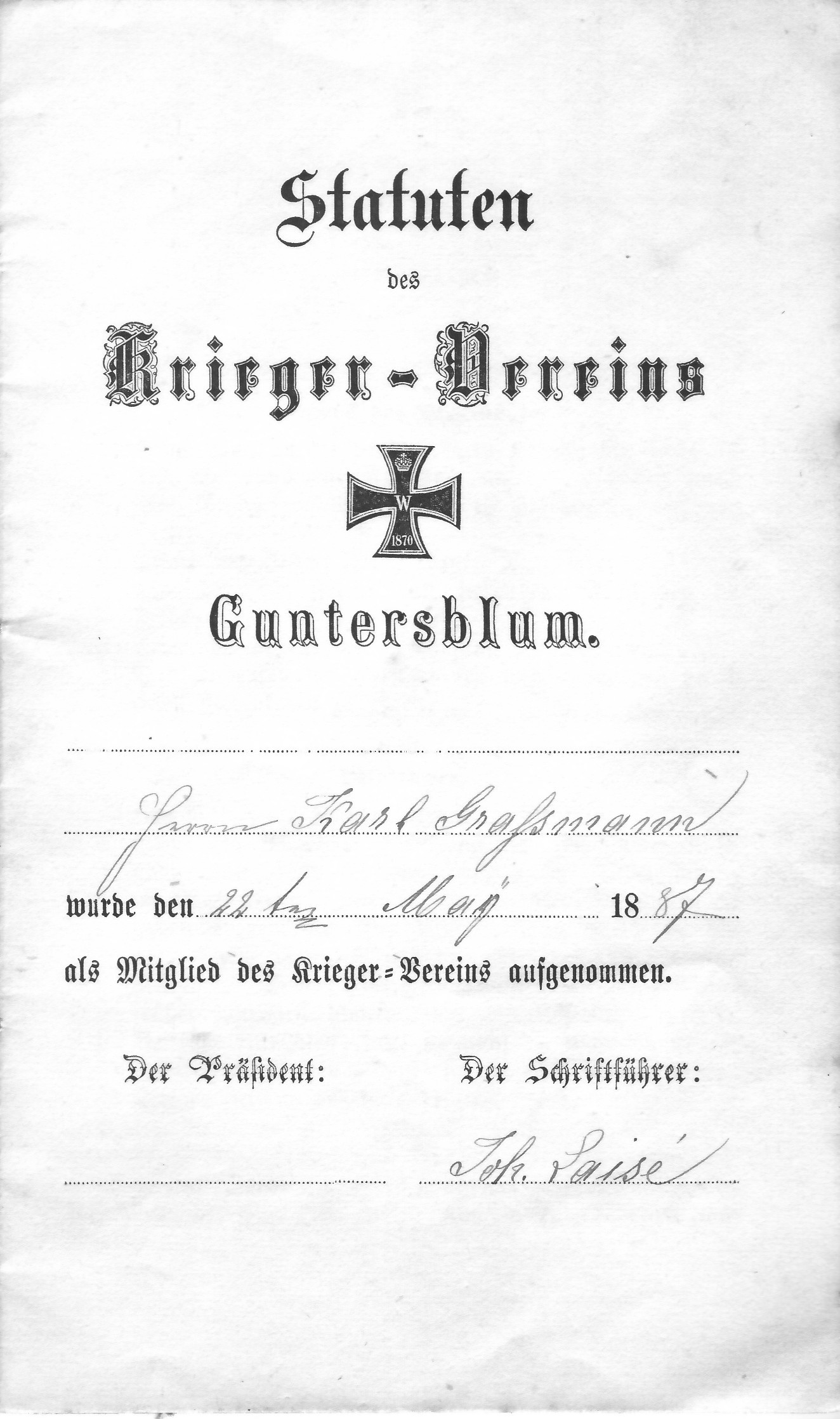 Statuten des Krieger-Vereins Guntersblum (Kulturverein Guntersblum CC BY-NC-SA)