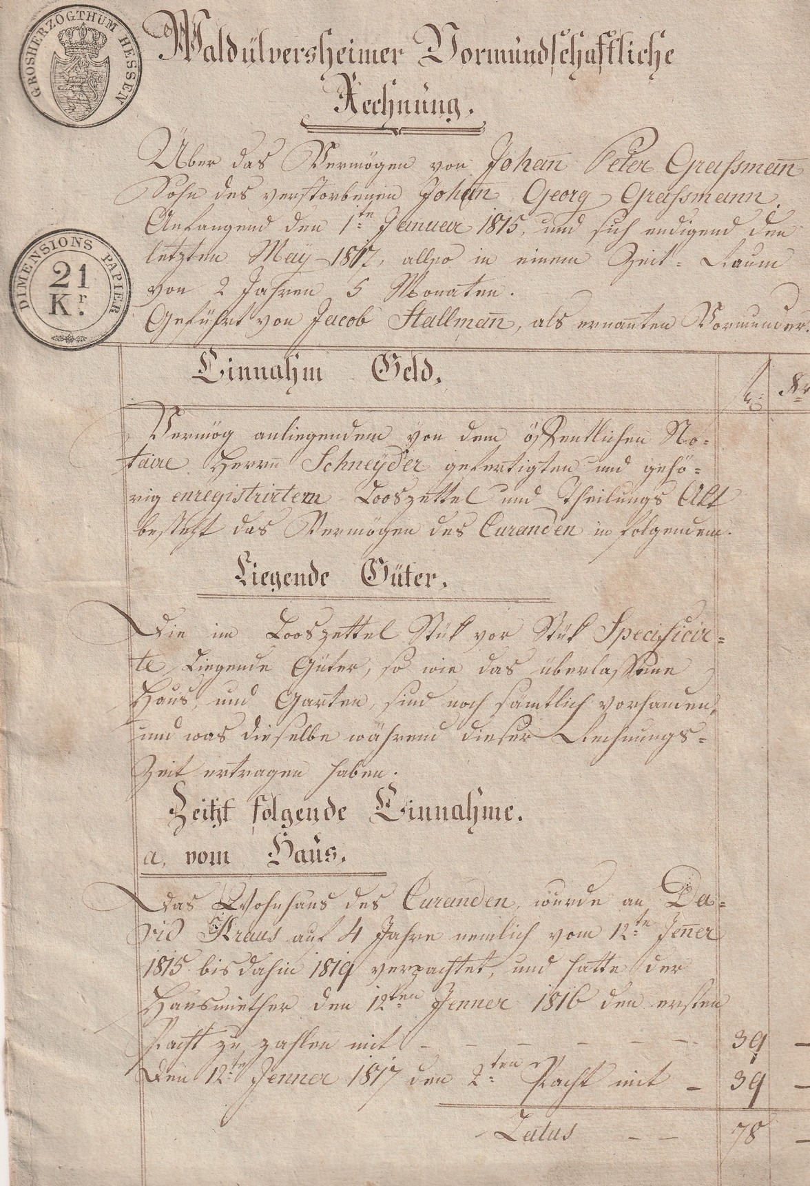 Urkunden, Notariatsakten Familie Graßmann, Guntersblum I (Kulturverein Guntersblum CC BY-NC-SA)