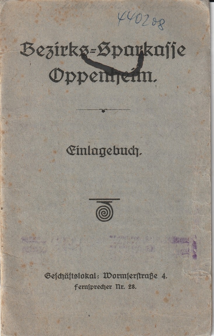 Einlagebuch Bezirks-Sparkasse, Oppenheim (Kulturverein Guntersblum CC BY-NC-SA)