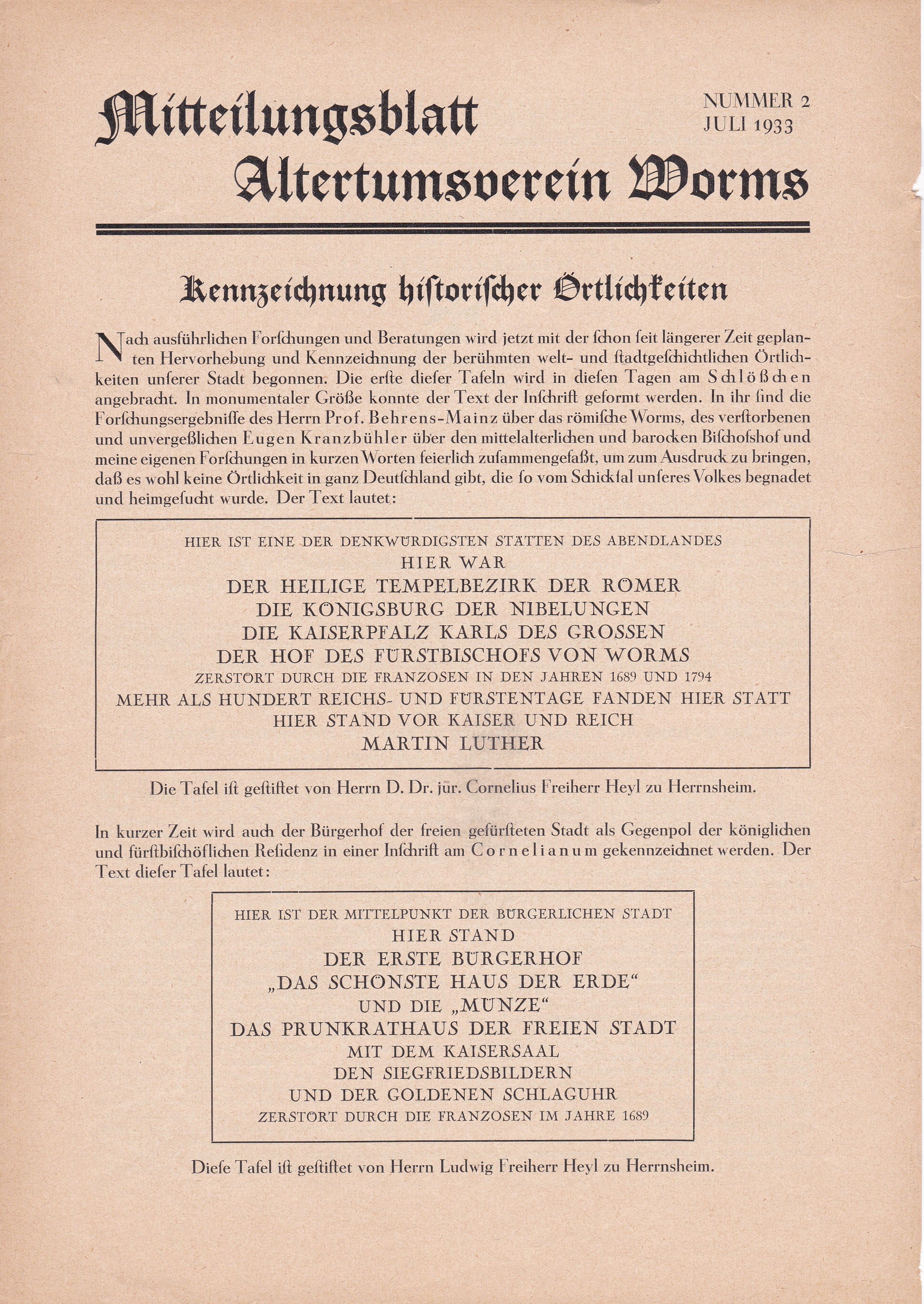 Mitteilungsblatt des Altertumsverein Worms (Museum Guntersblum  im Kellerweg 20 CC BY-NC-SA)