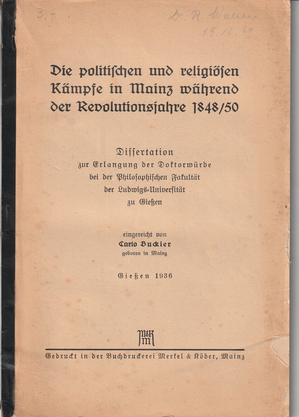 Die politischen und religiösen Kämpfe in Mainz während der Revolutionsjahre 1848/50 (Kulturverein Guntersblum CC BY-NC-SA)