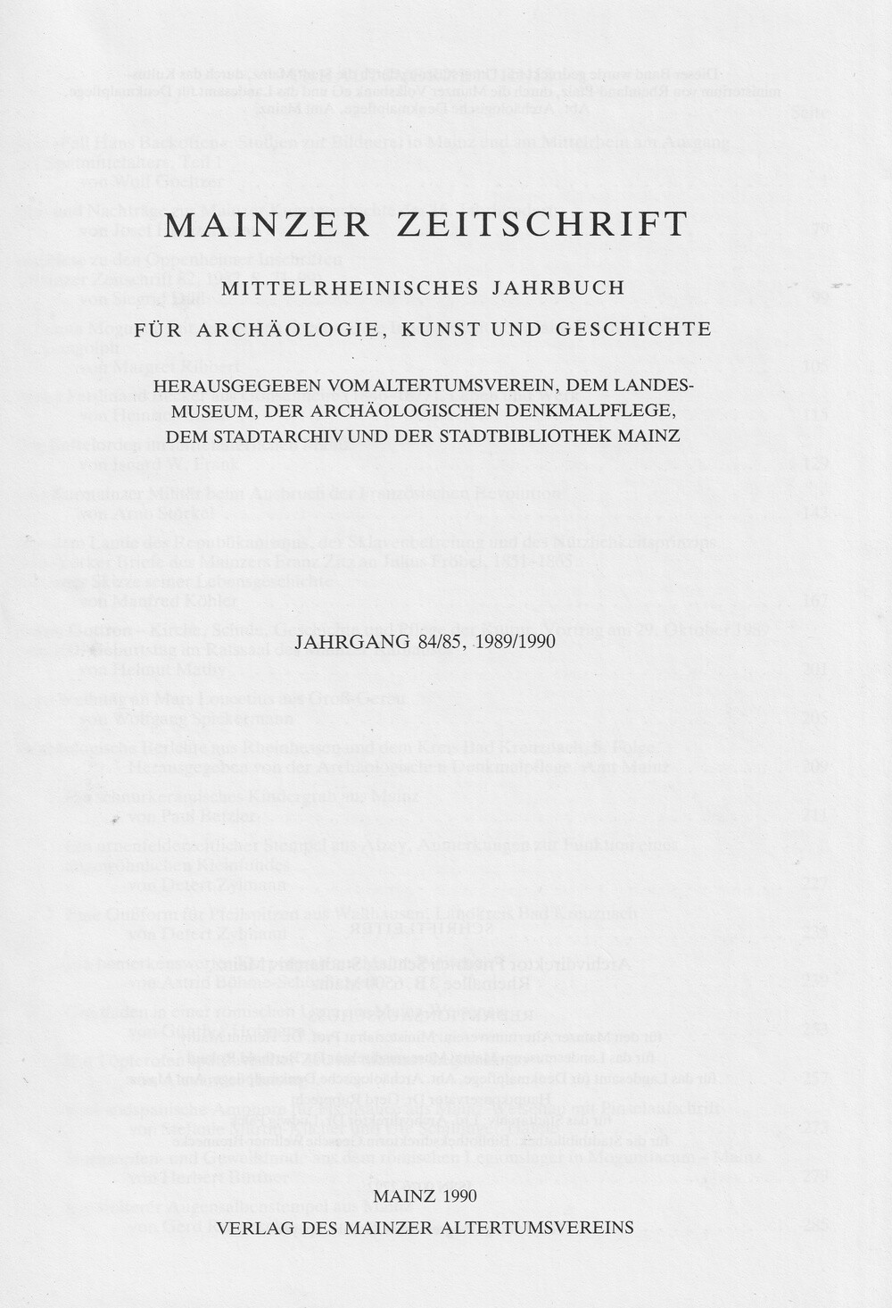 Mainzer Zeitschrift Jahrgang 84/85/89/90 (Kulturverein Guntersblum CC BY-NC-SA)