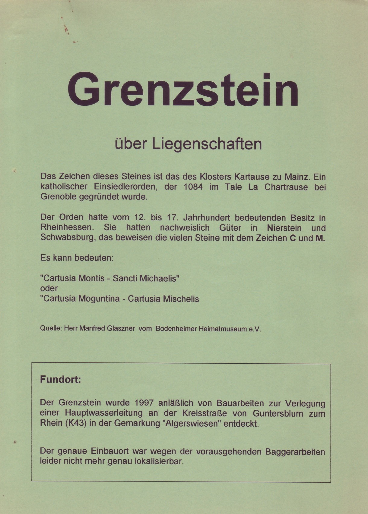 Grenzsteinfund in der Gemarkung Algerswiesen, Guntersblum (1997) (Kulturverein Guntersblum CC BY-NC-SA)