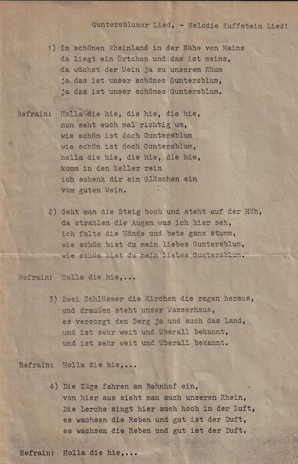 Das Guntersblumer Lied Text (Museum Guntersblum CC BY-NC-SA)