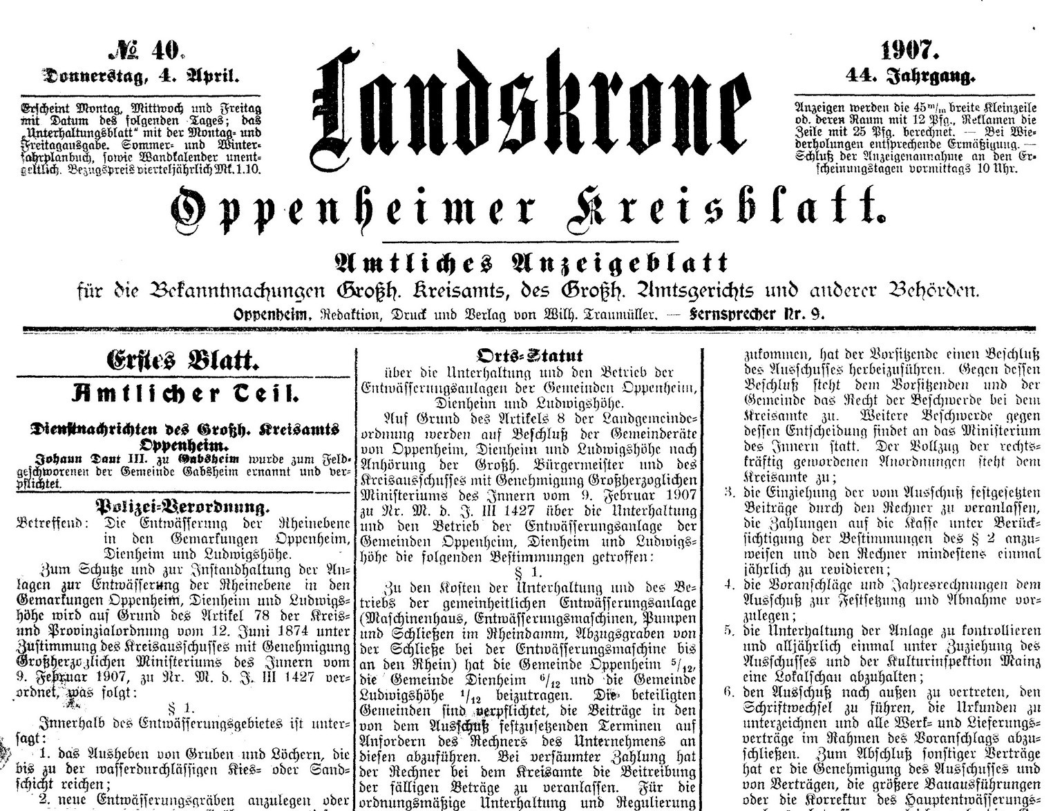 Landskrone Oppenheimer Kreisblatt 1907 (Kulturverein Guntersblum CC BY-NC-SA)